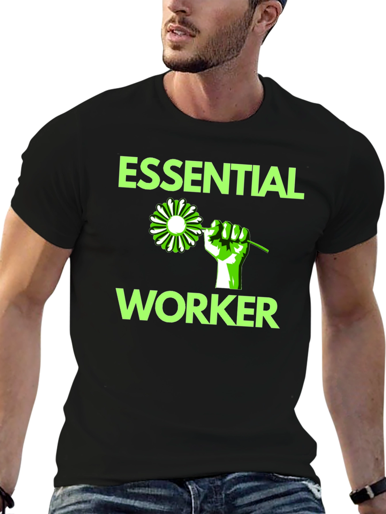 Essential Worker Graphic Tee - Black Cotton Blend