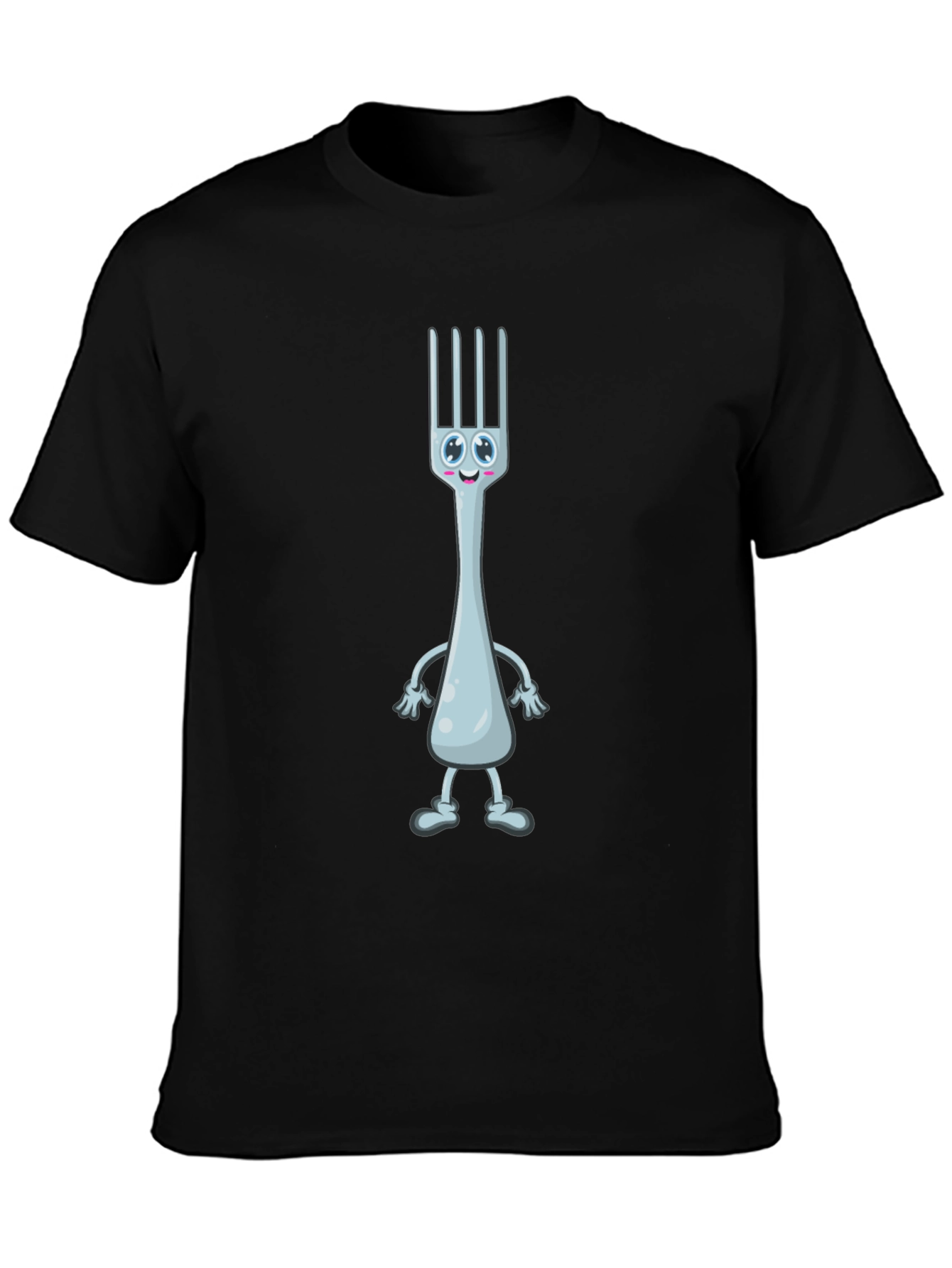 Funny Fork Cartoon Black T-Shirt