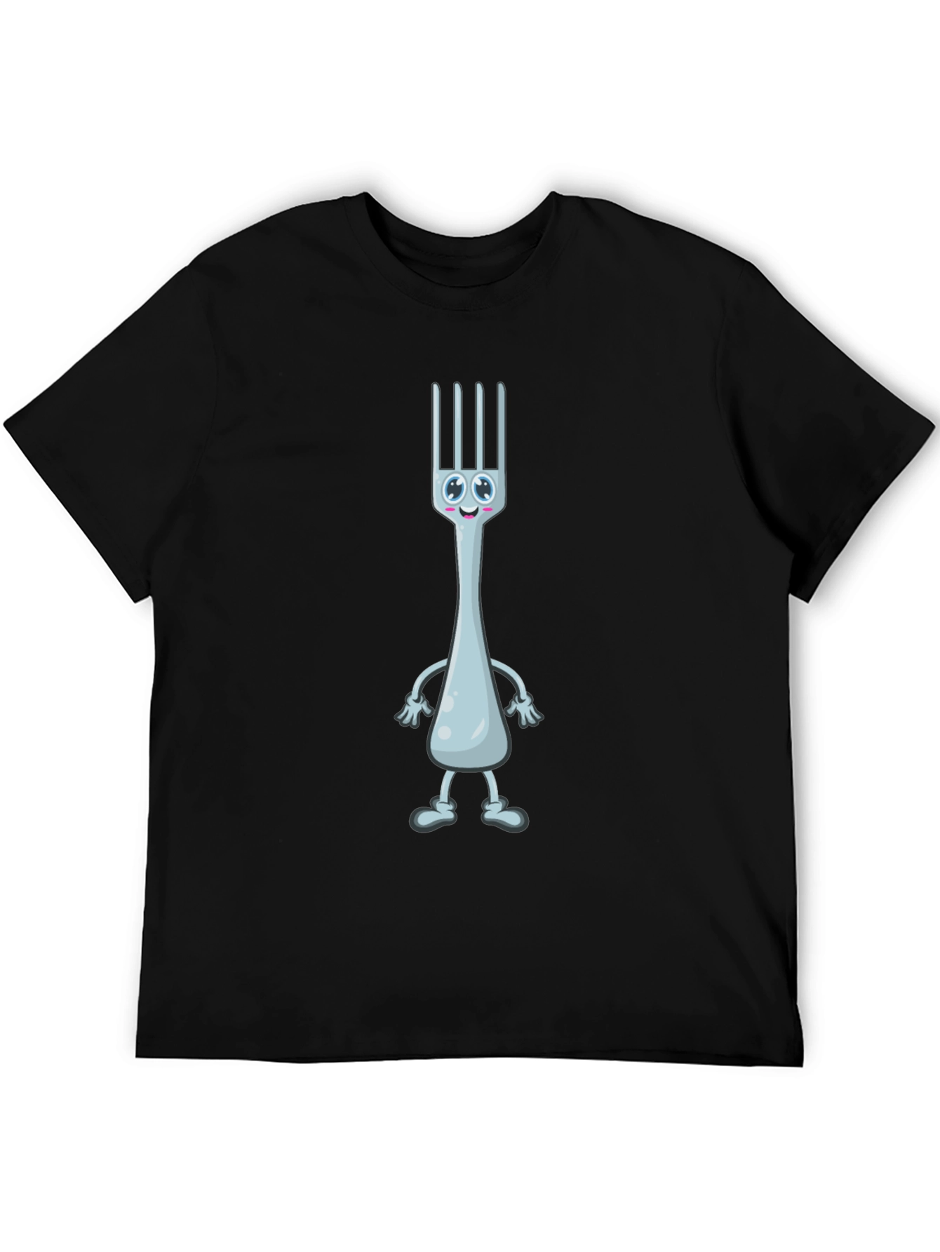 Funny Fork Cartoon Black T-Shirt