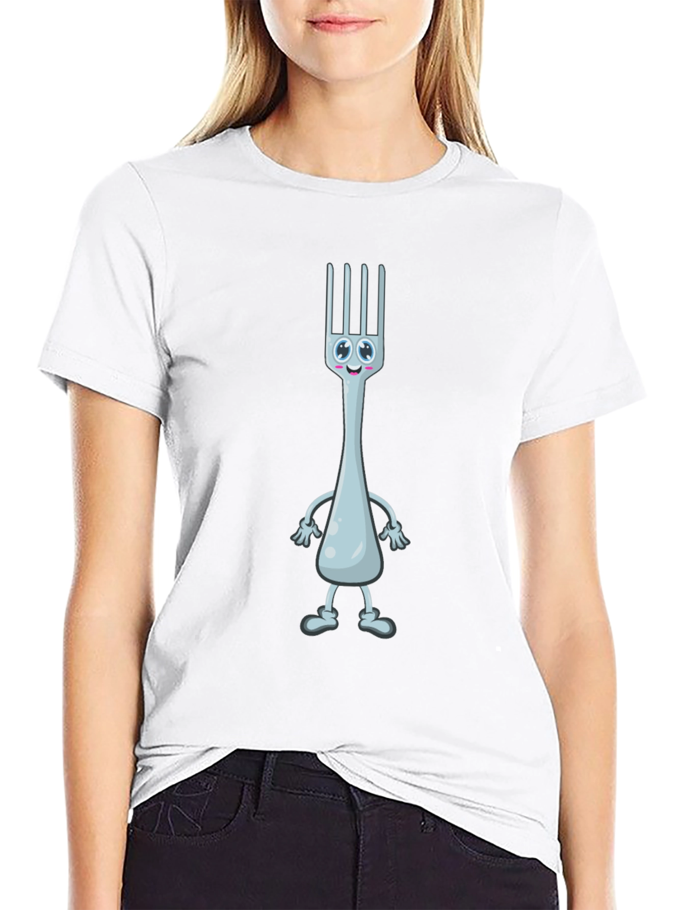 Funny Fork Cartoon Black T-Shirt