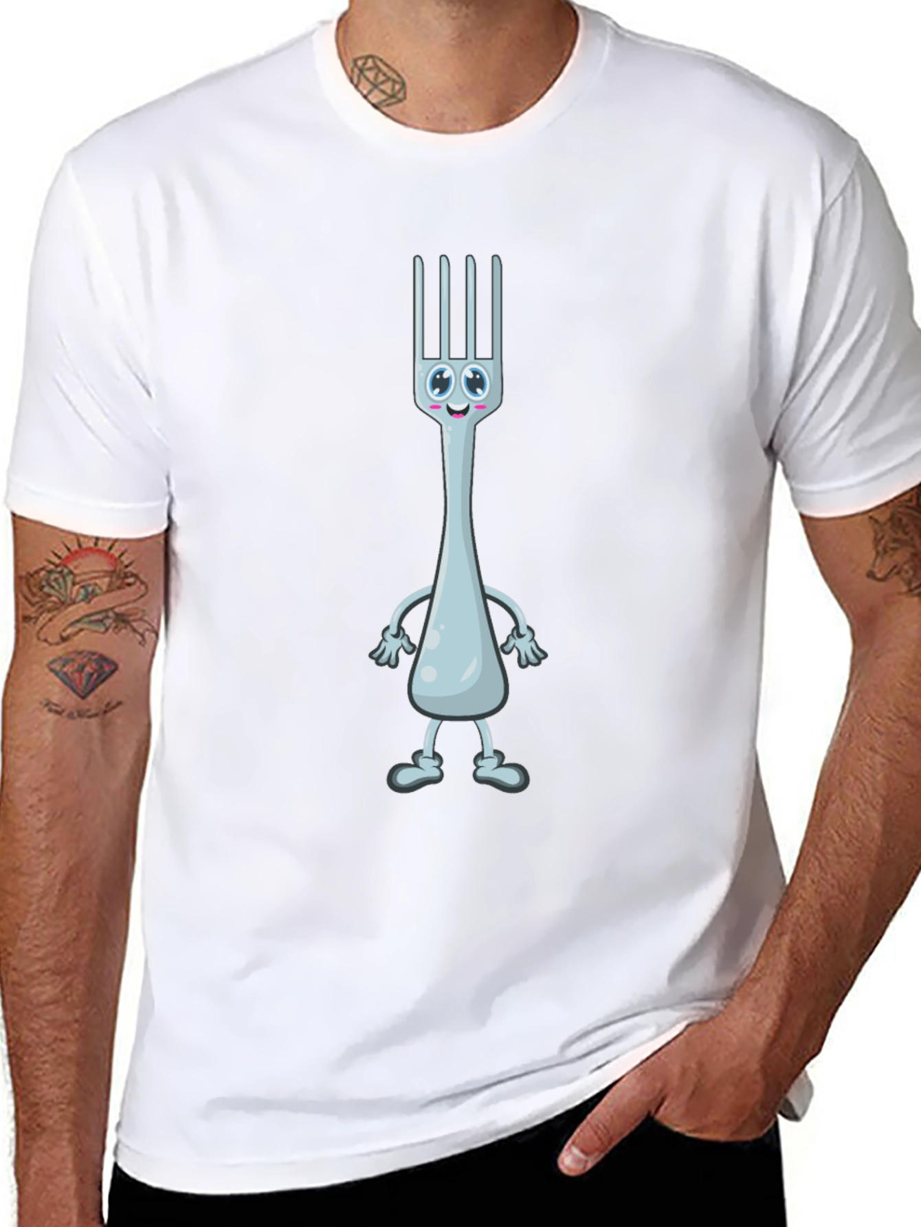Funny Fork Cartoon Black T-Shirt