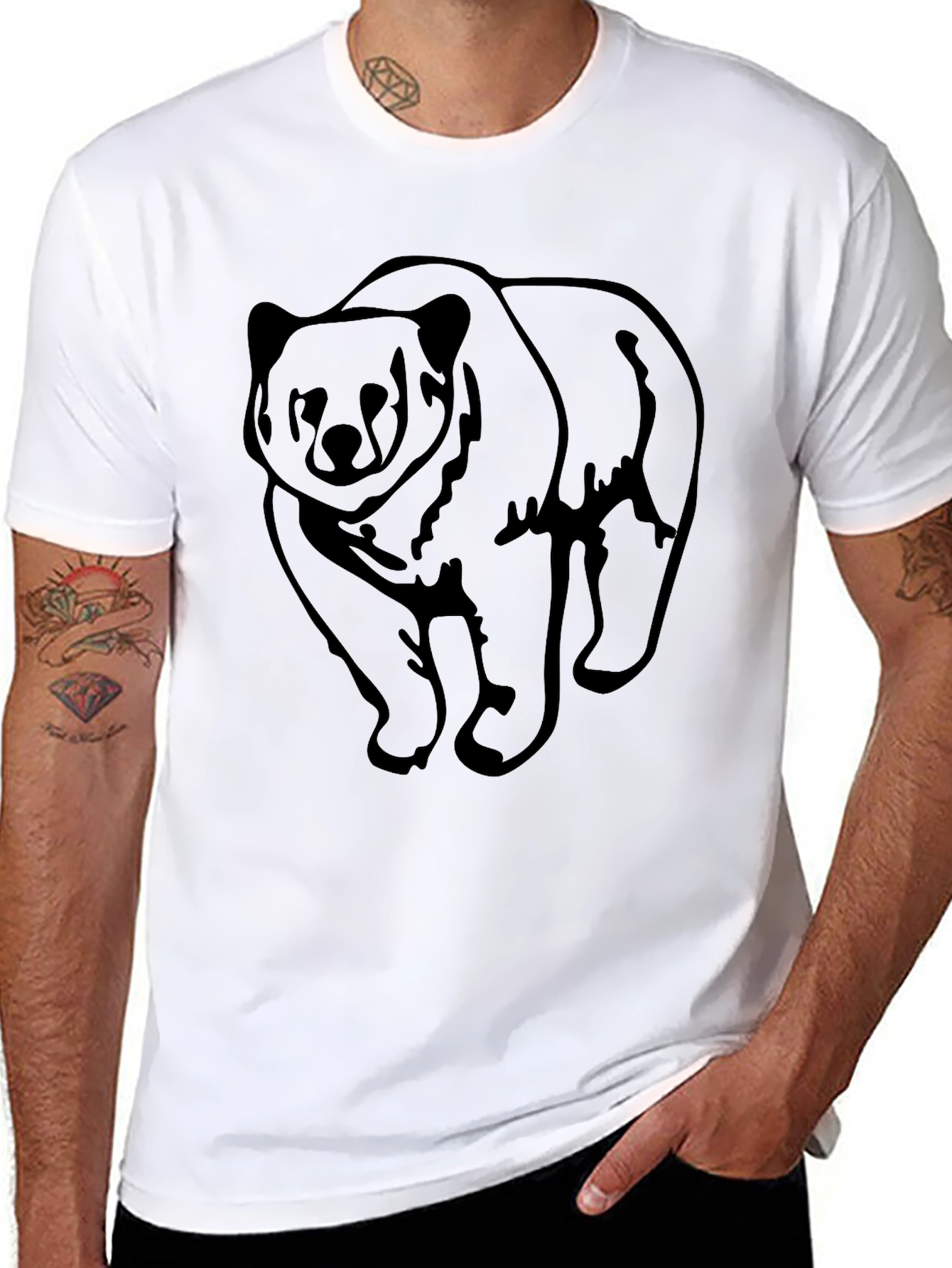 Bear Graphic Tee - Mens Black Crewneck Shirt