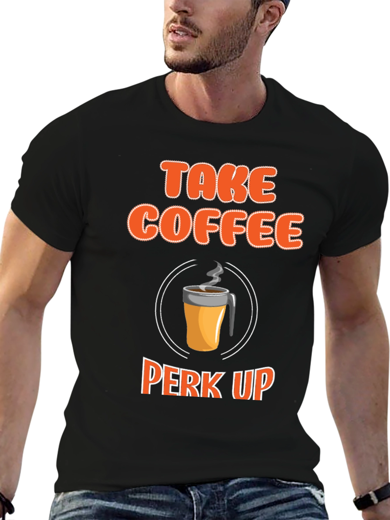 Take Coffee Perk Up Black Graphic Tee
