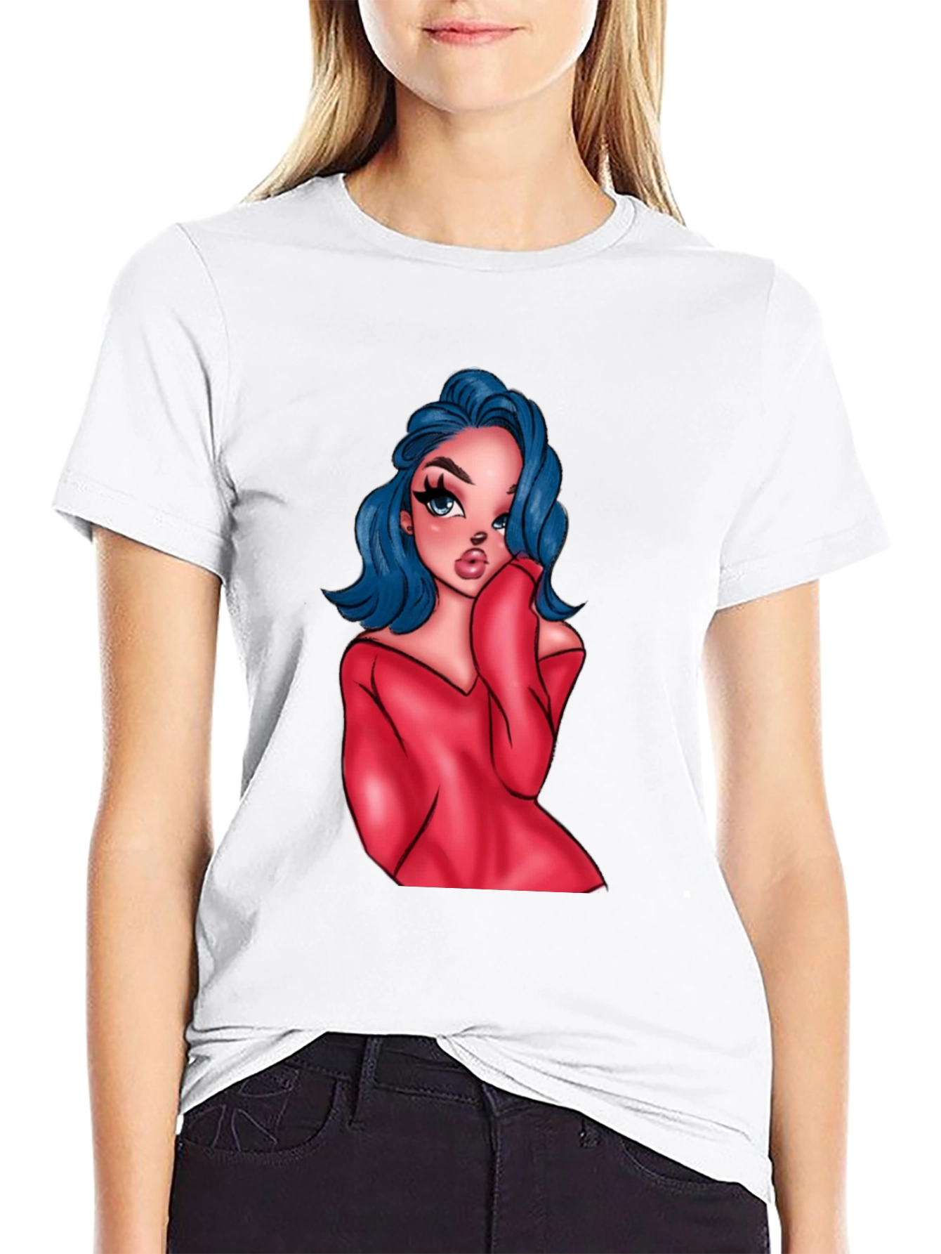 Cartoon Girl Graphic Black T-Shirt