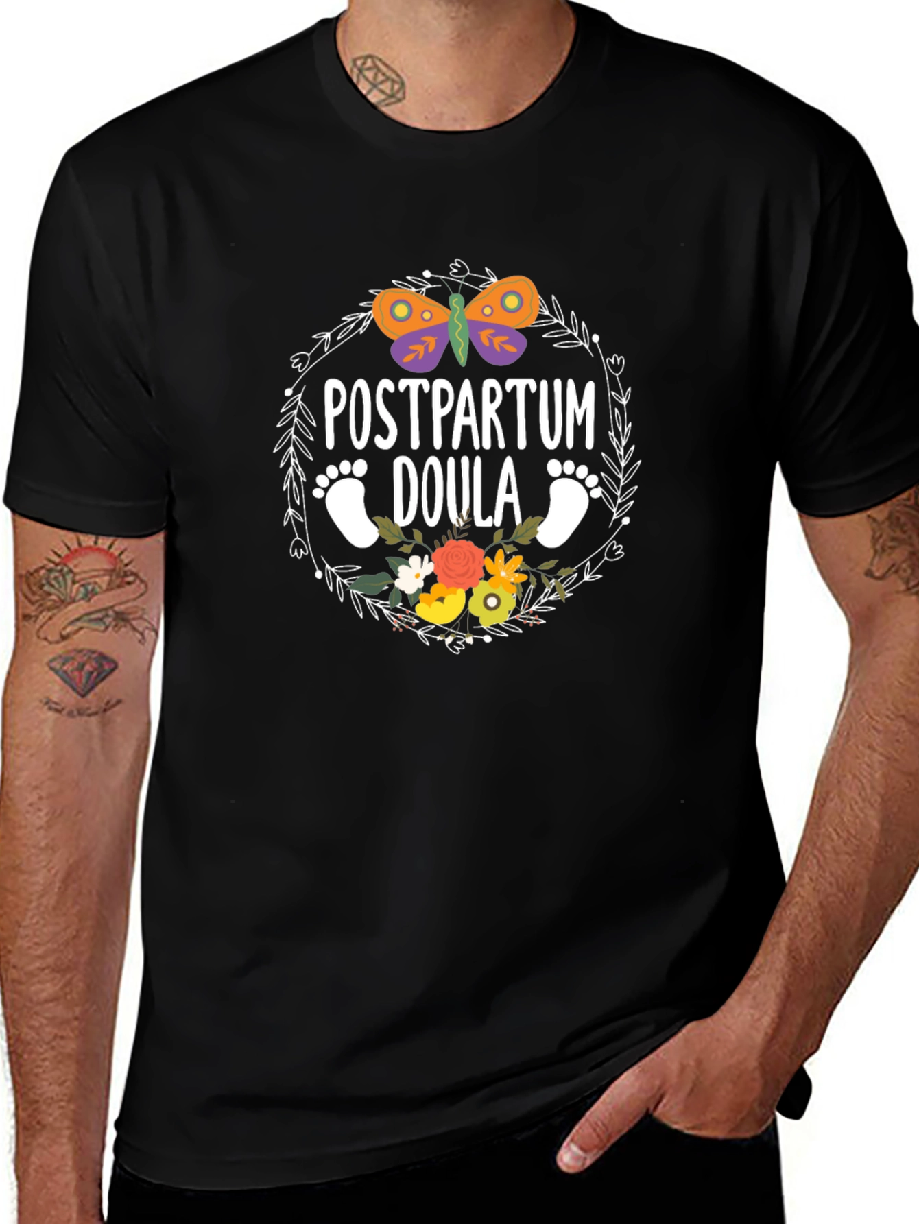 Postpartum Doula T-Shirt - Butterfly & Floral Design