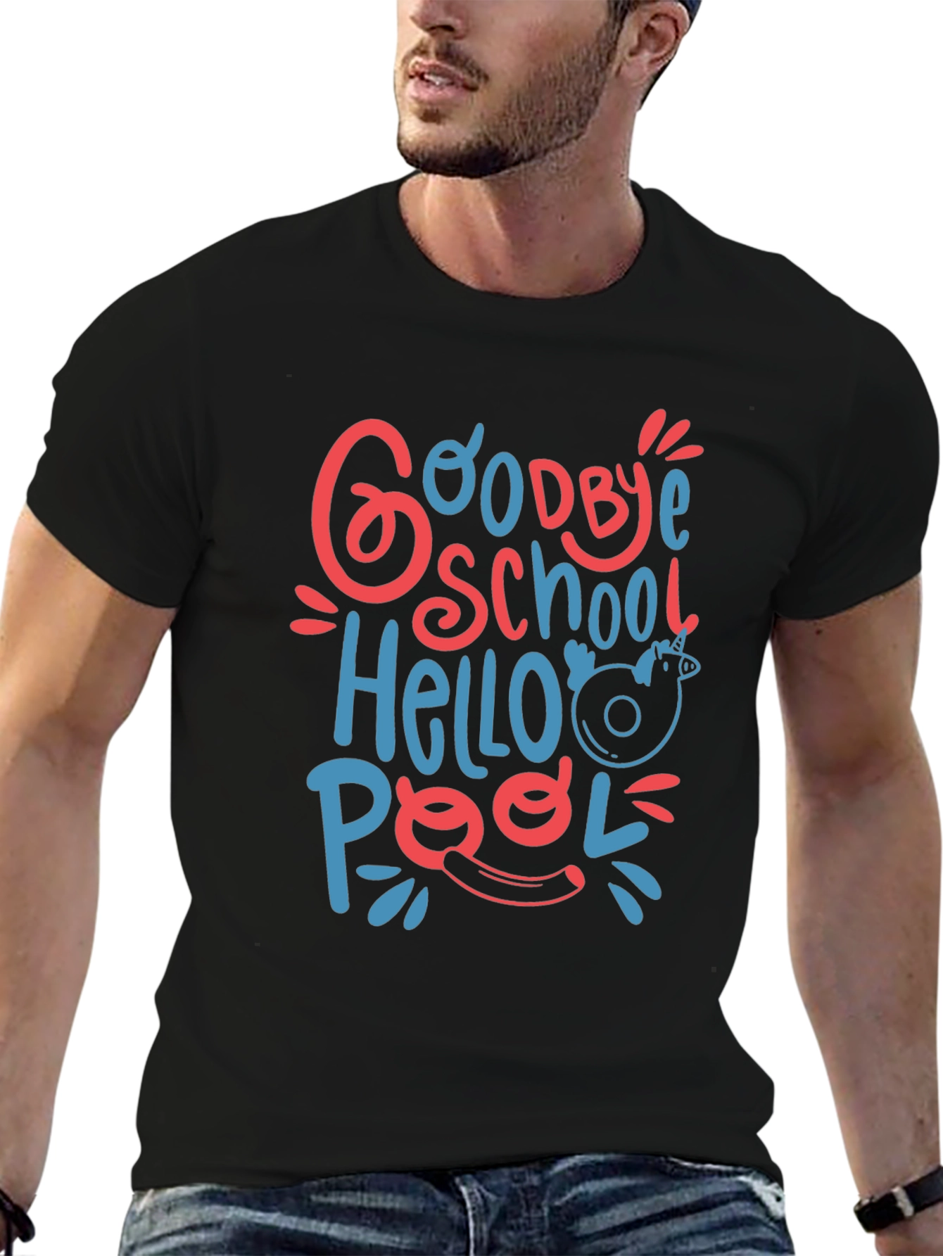 Goodbye School Hello Pool Graphic Tee - Black