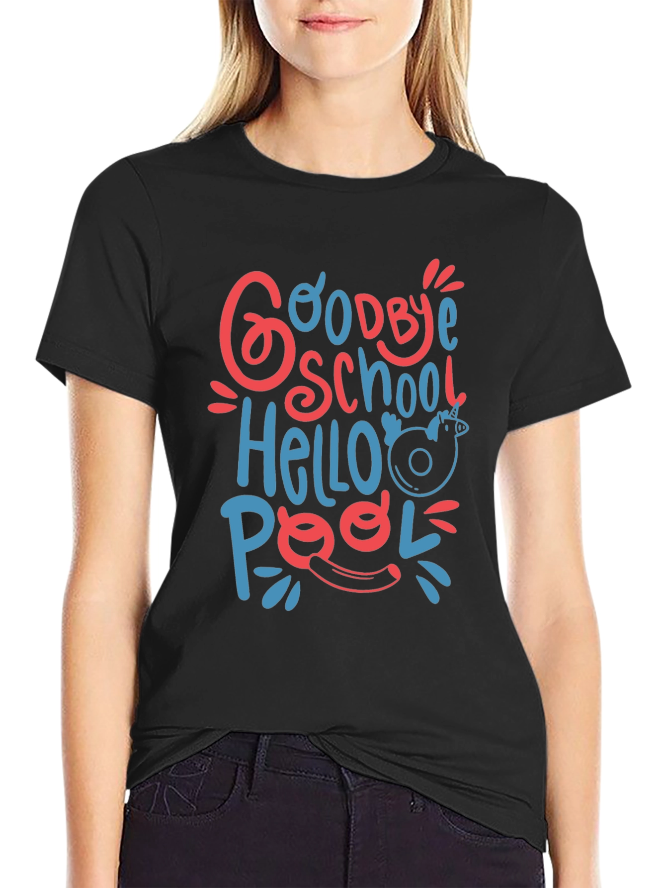 Goodbye School Hello Pool Graphic Tee - Black