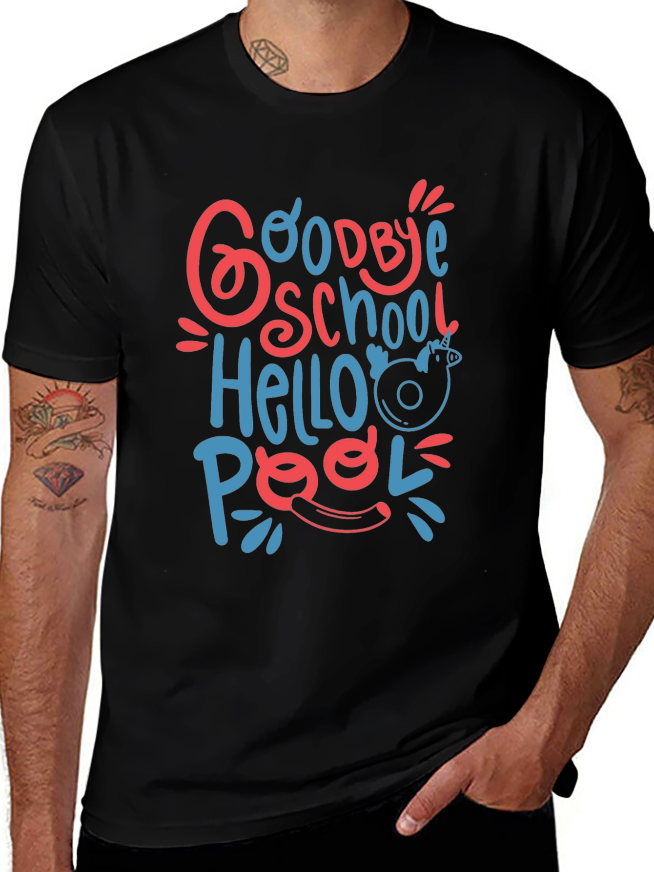 Goodbye School Hello Pool Graphic Tee - Black
