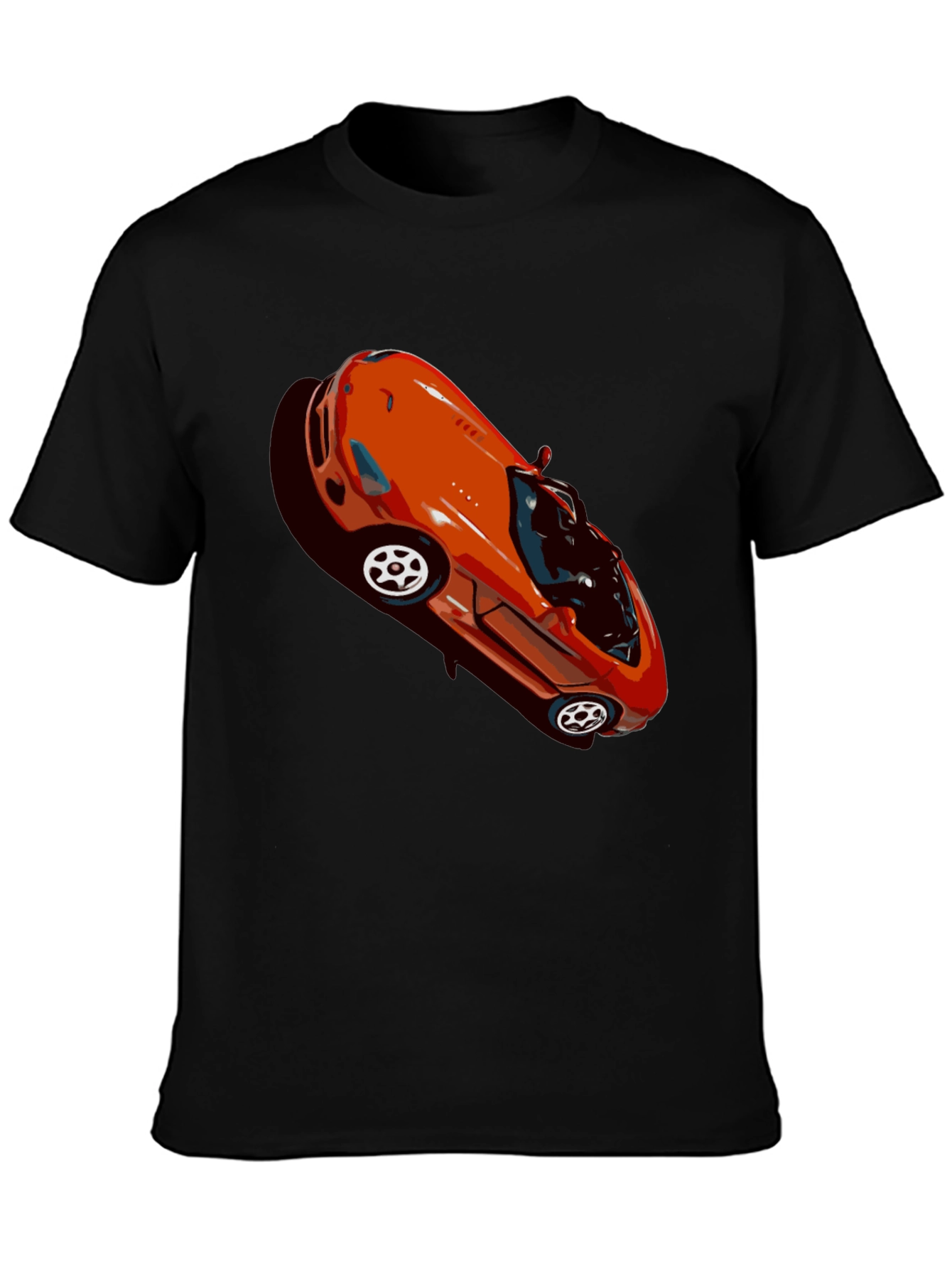 Retro Orange Sports Car Graphic Black T-Shirt