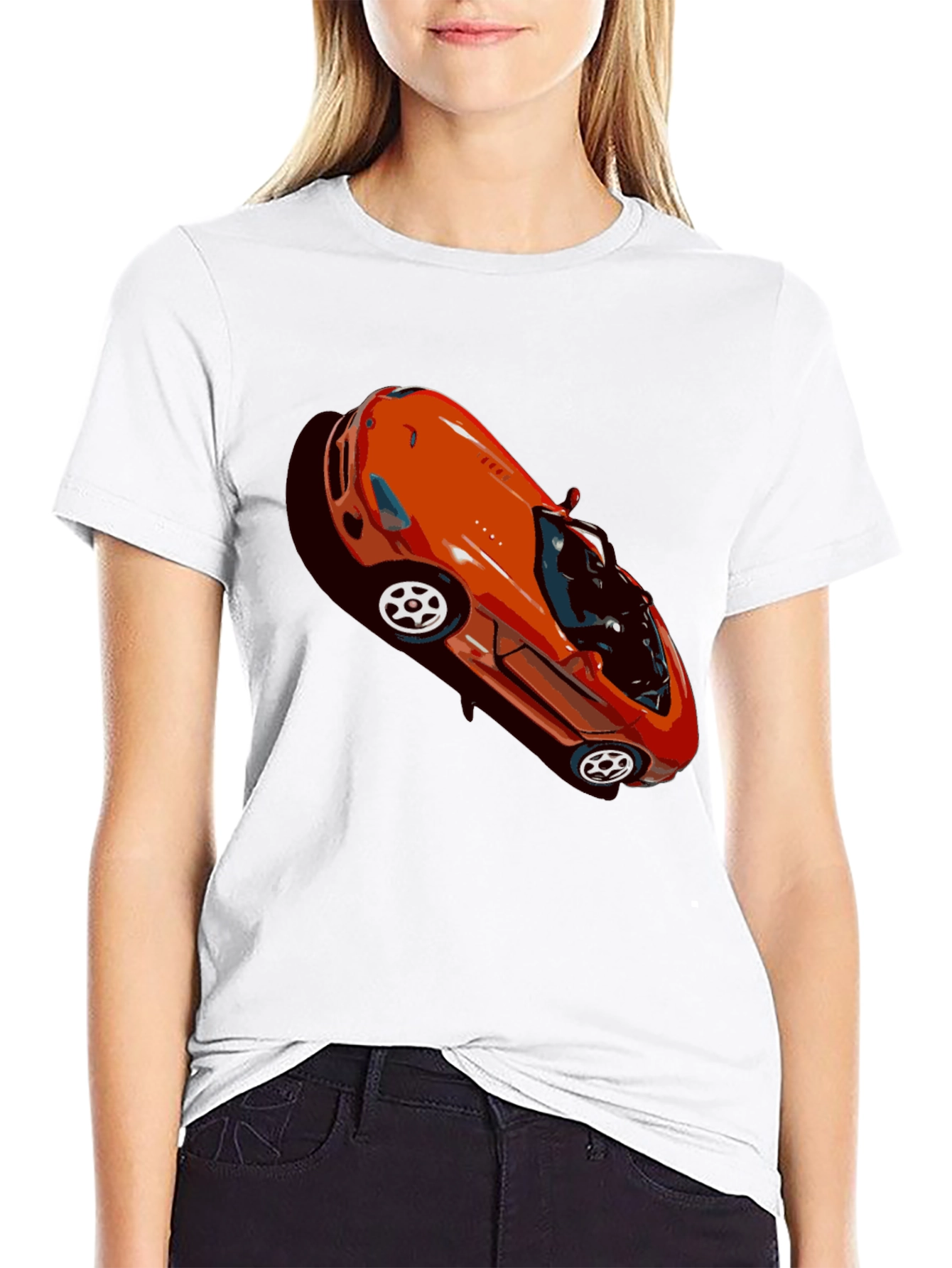 Retro Orange Sports Car Graphic Black T-Shirt