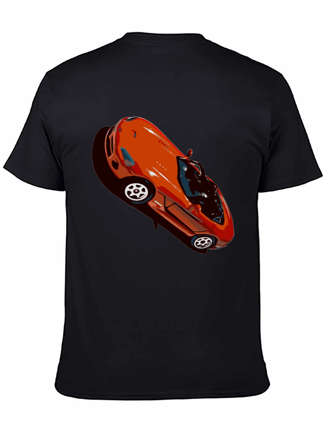 Retro Orange Sports Car Graphic Black T-Shirt