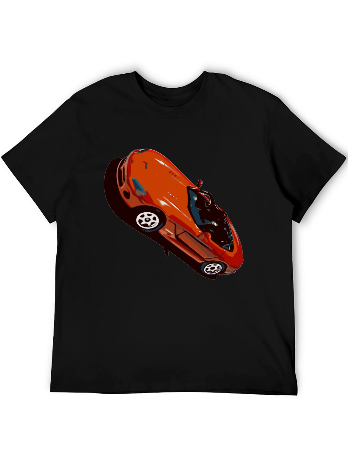 Retro Orange Sports Car Graphic Black T-Shirt