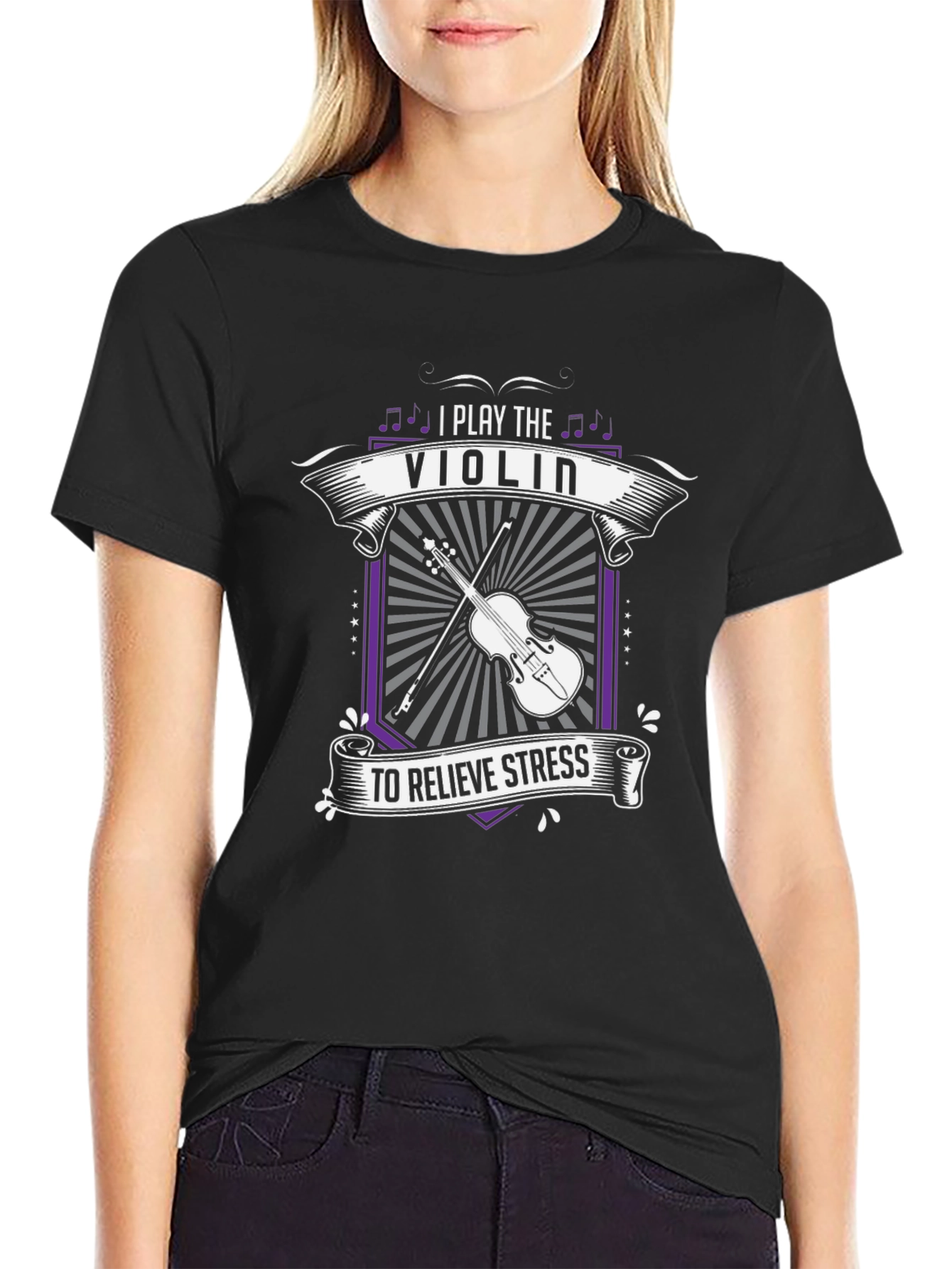 I Play the Violin to Relieve Stress Black T-Shirt