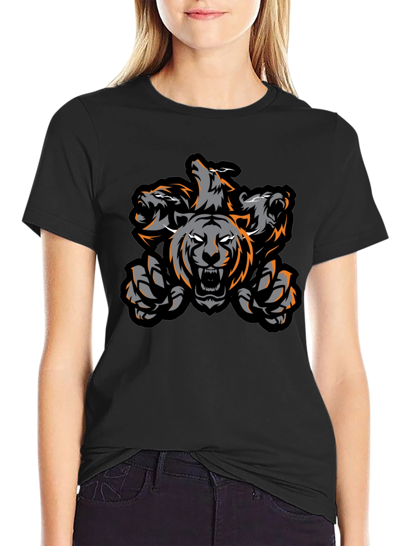 Three-Headed Tiger Graphic Tee - Black
