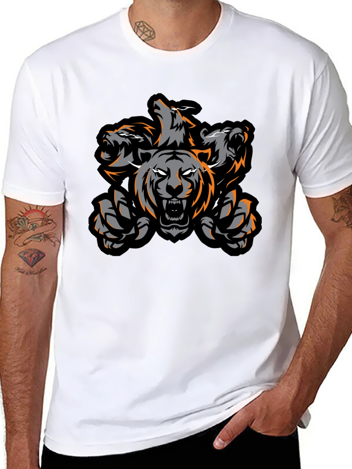 Three-Headed Tiger Graphic Tee - Black