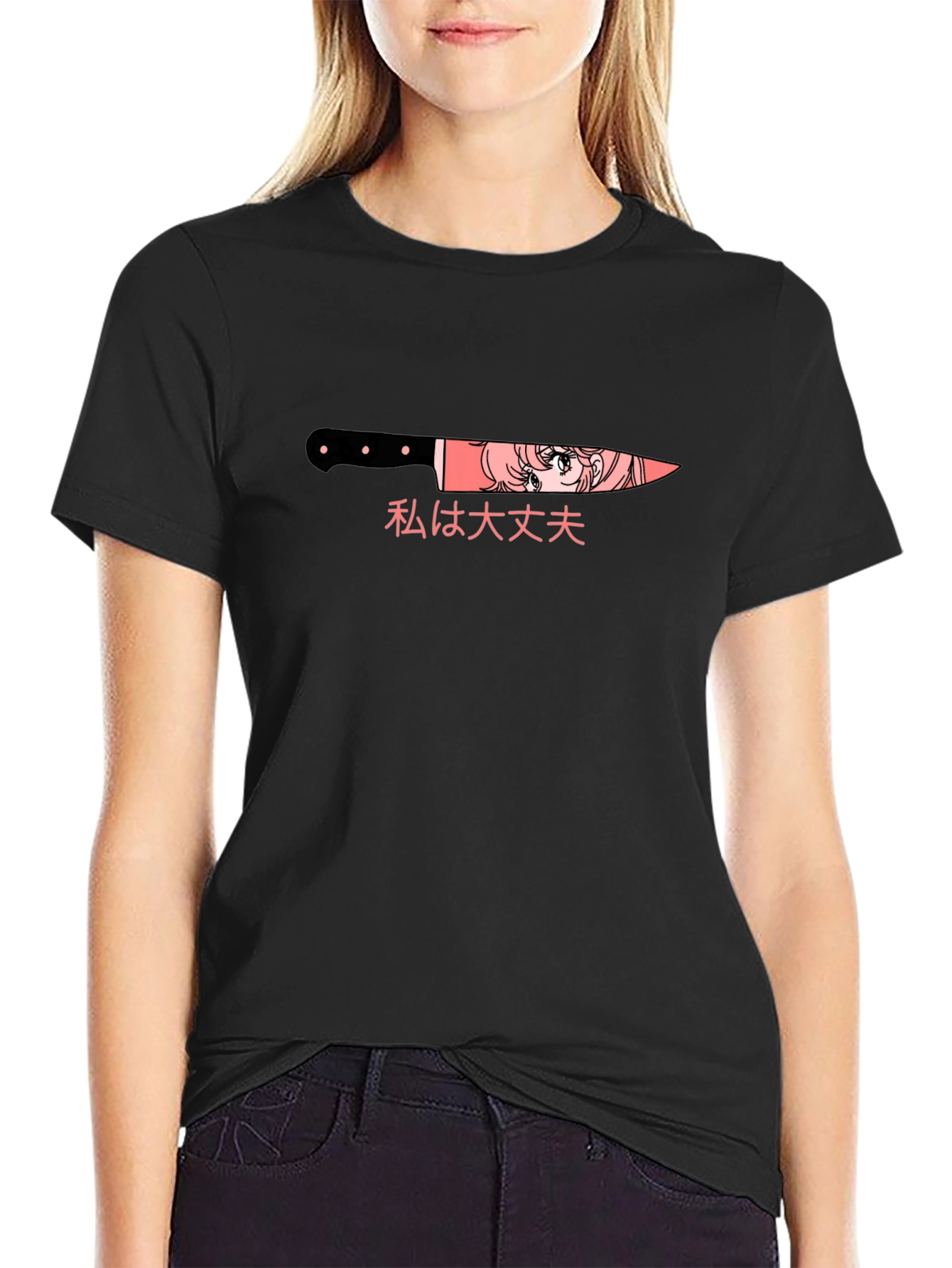 Anime Girl in Knife T-Shirt
