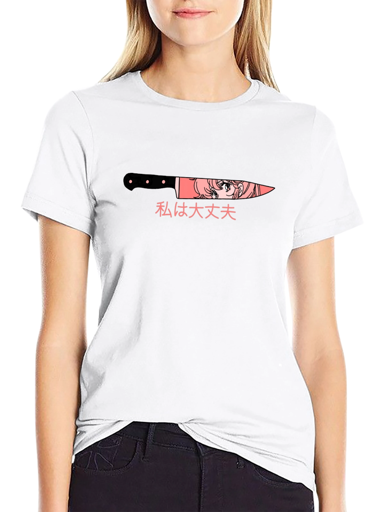 Anime Girl in Knife T-Shirt