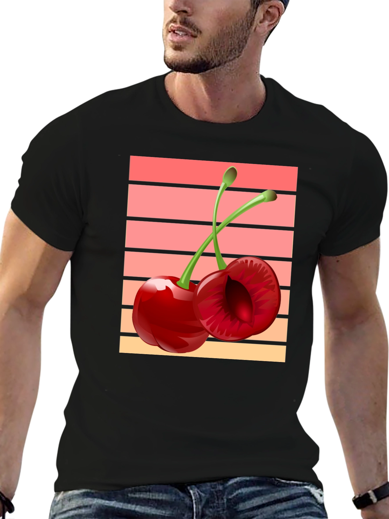 Retro Cherry Graphic Black T-Shirt