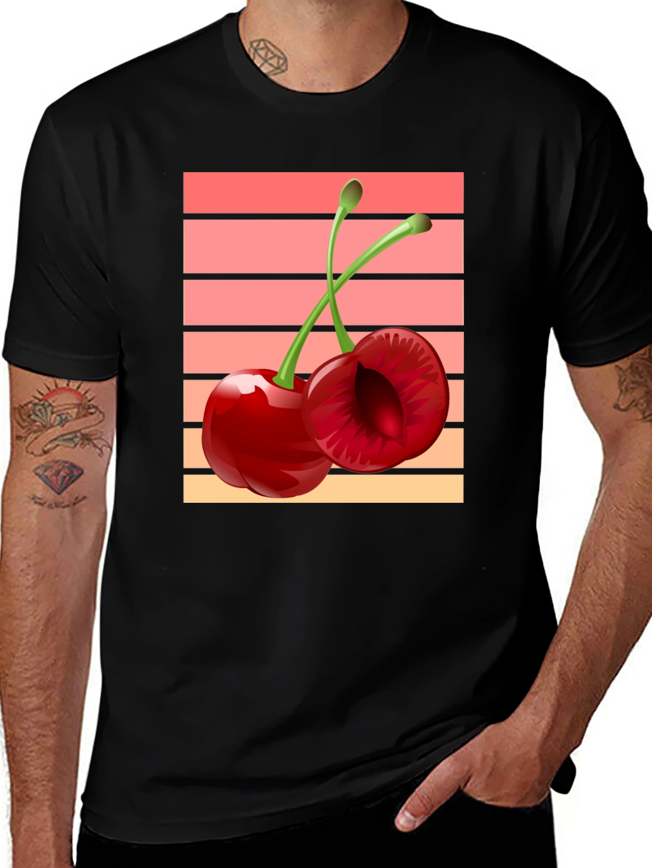 Retro Cherry Graphic Black T-Shirt