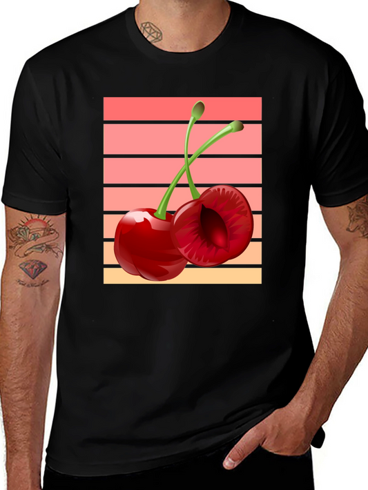 Retro Cherry Graphic Black T-Shirt