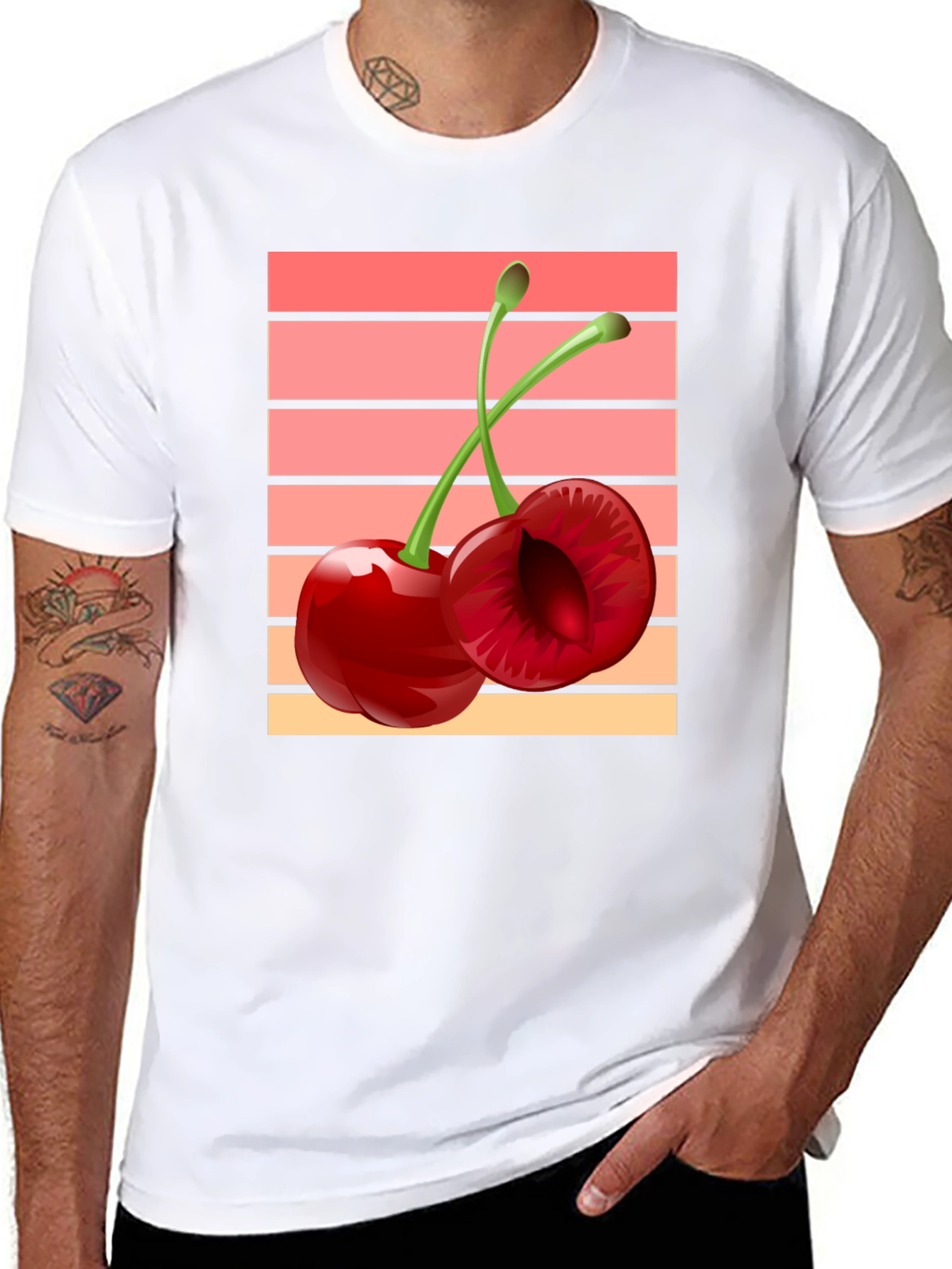 Retro Cherry Graphic Black T-Shirt