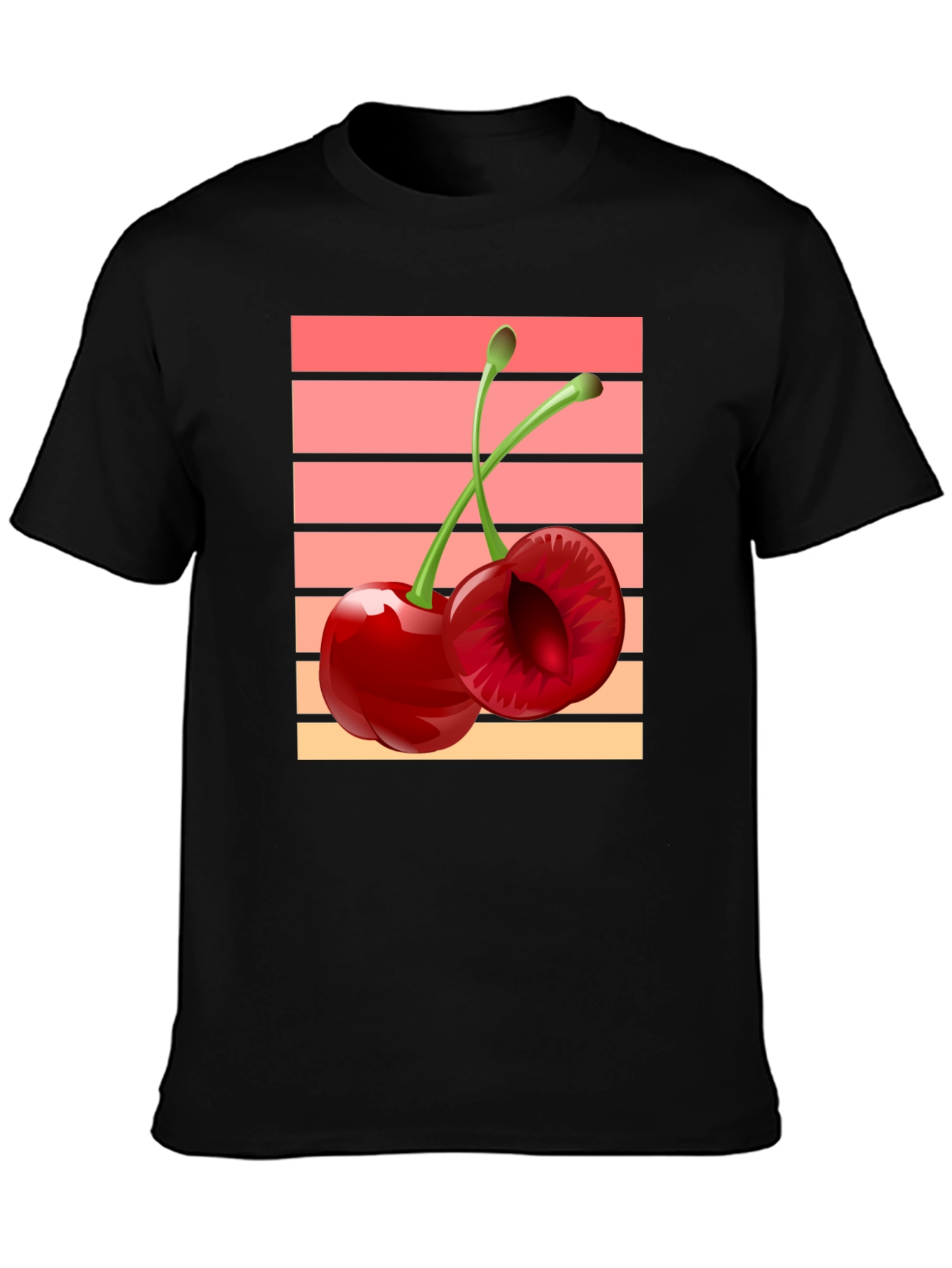 Retro Cherry Graphic Black T-Shirt