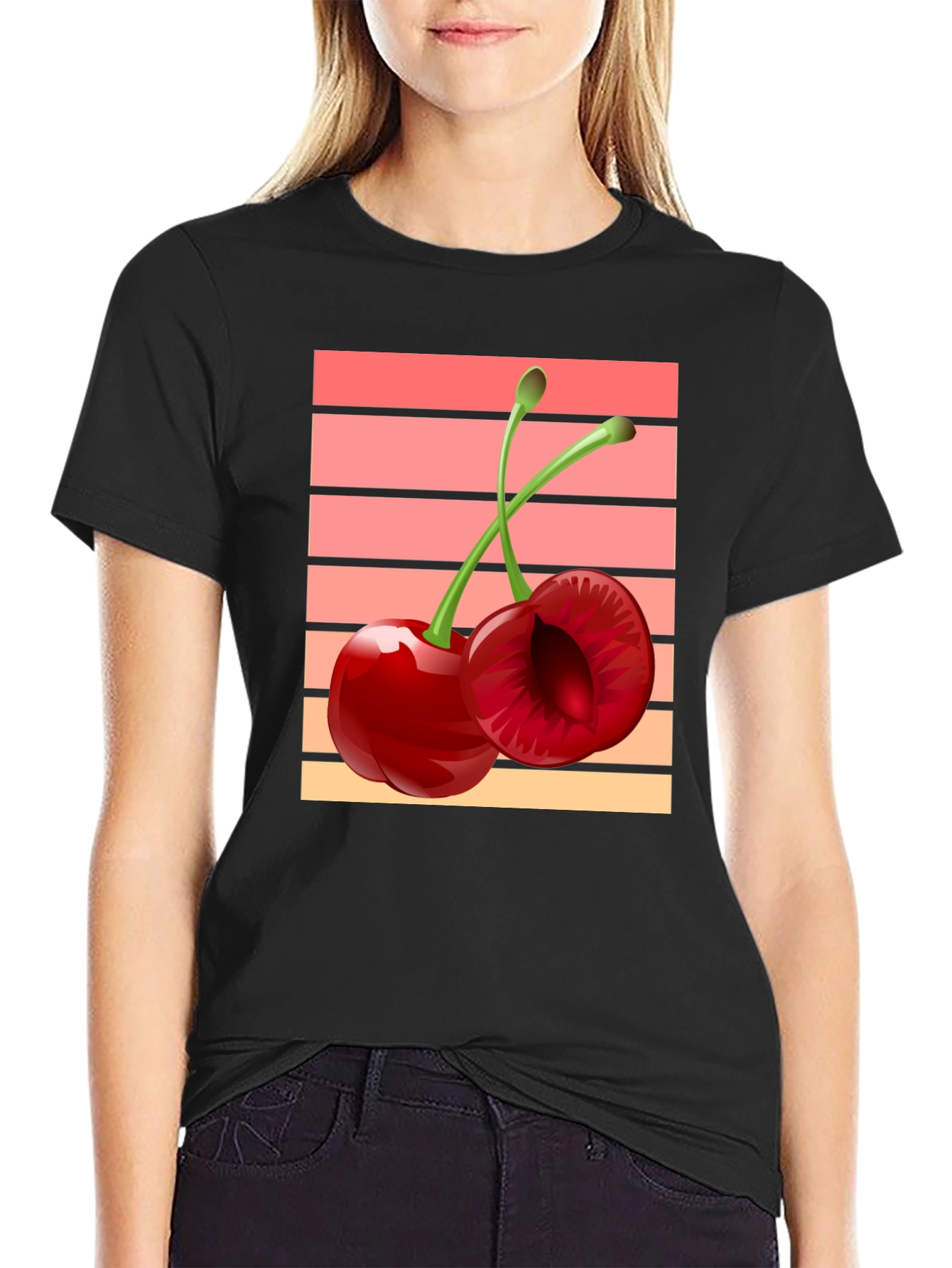 Retro Cherry Graphic Black T-Shirt