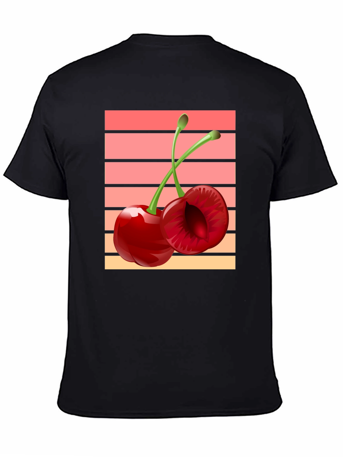 Retro Cherry Graphic Black T-Shirt