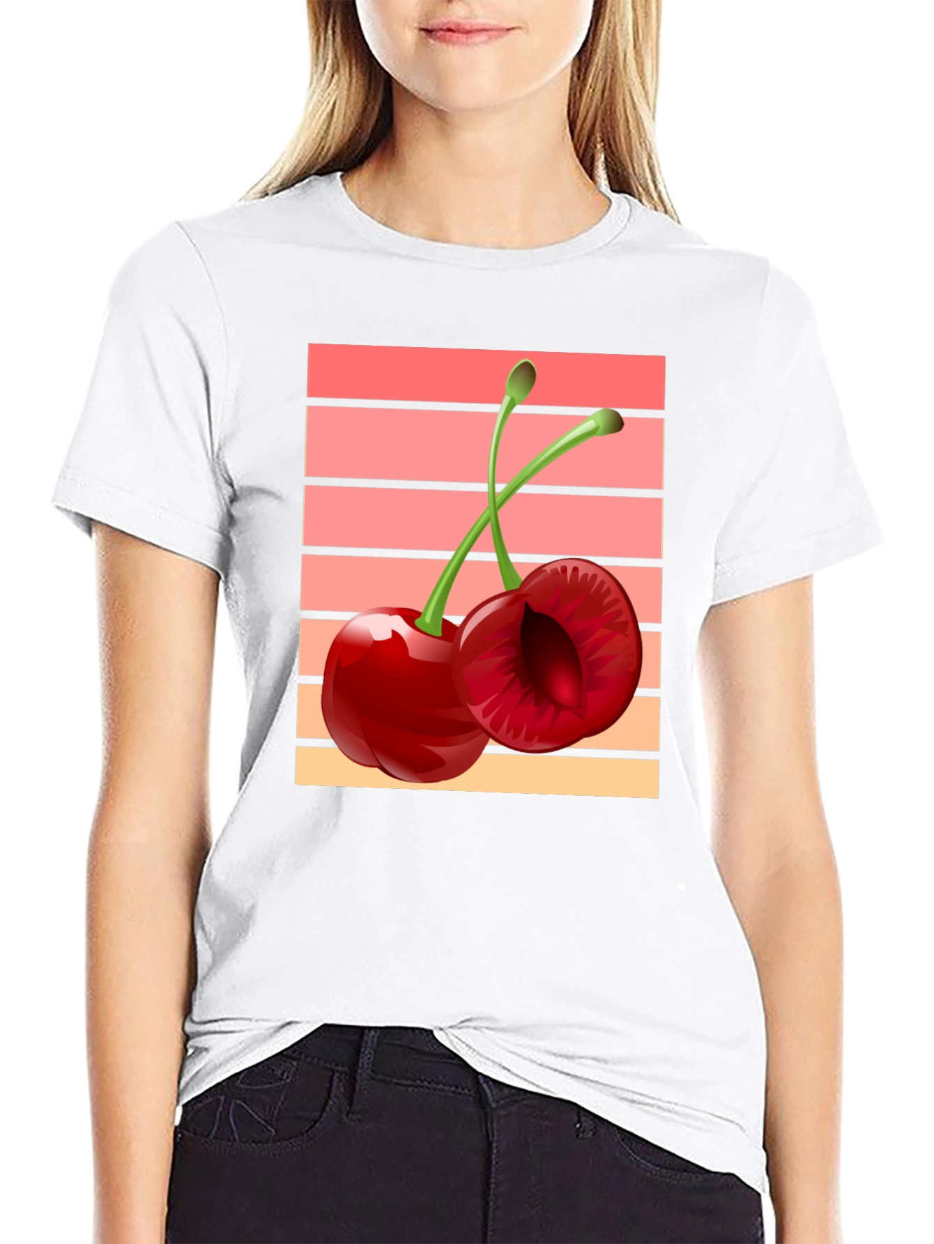 Retro Cherry Graphic Black T-Shirt