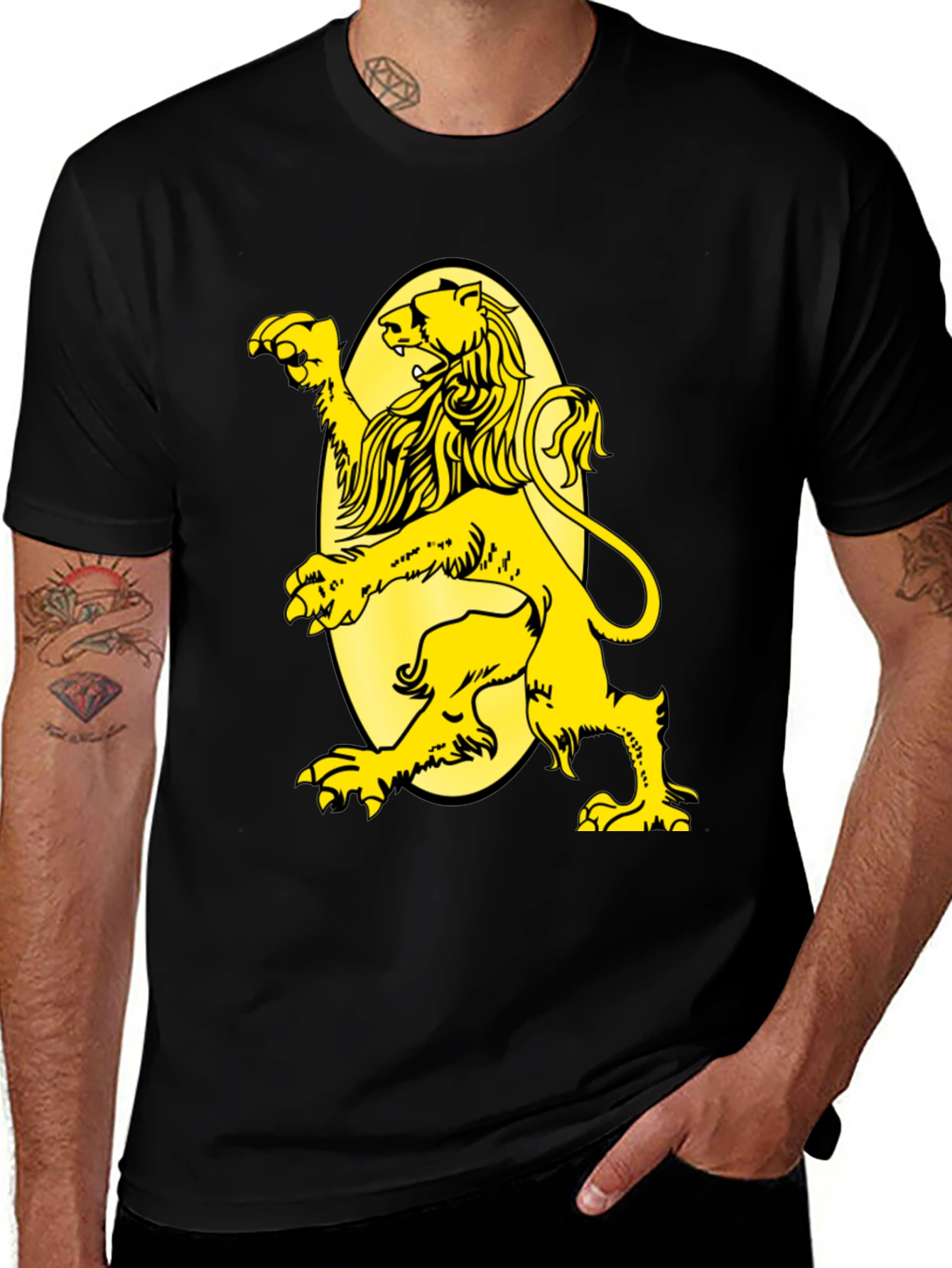 Black T-Shirt with Yellow Lion Graphic