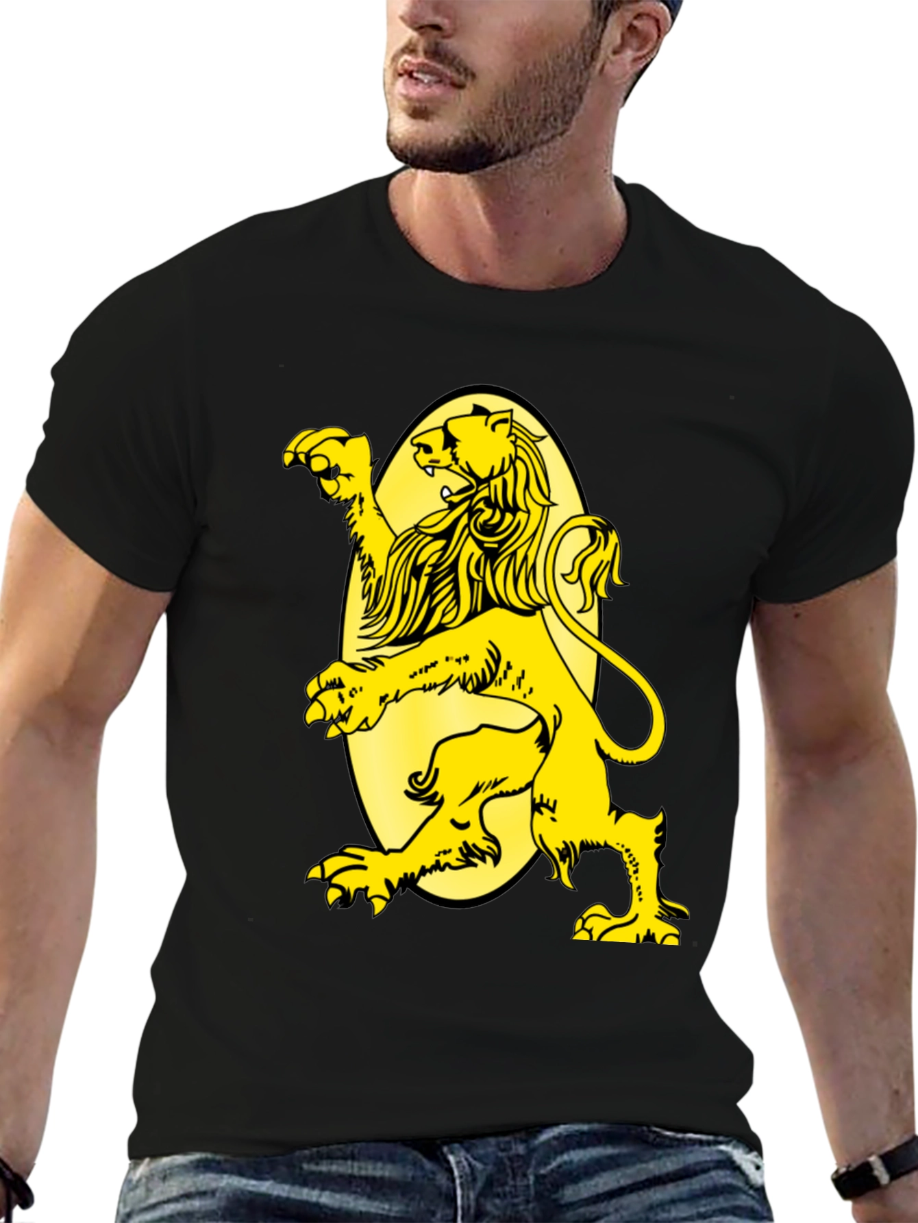 Black T-Shirt with Yellow Lion Graphic