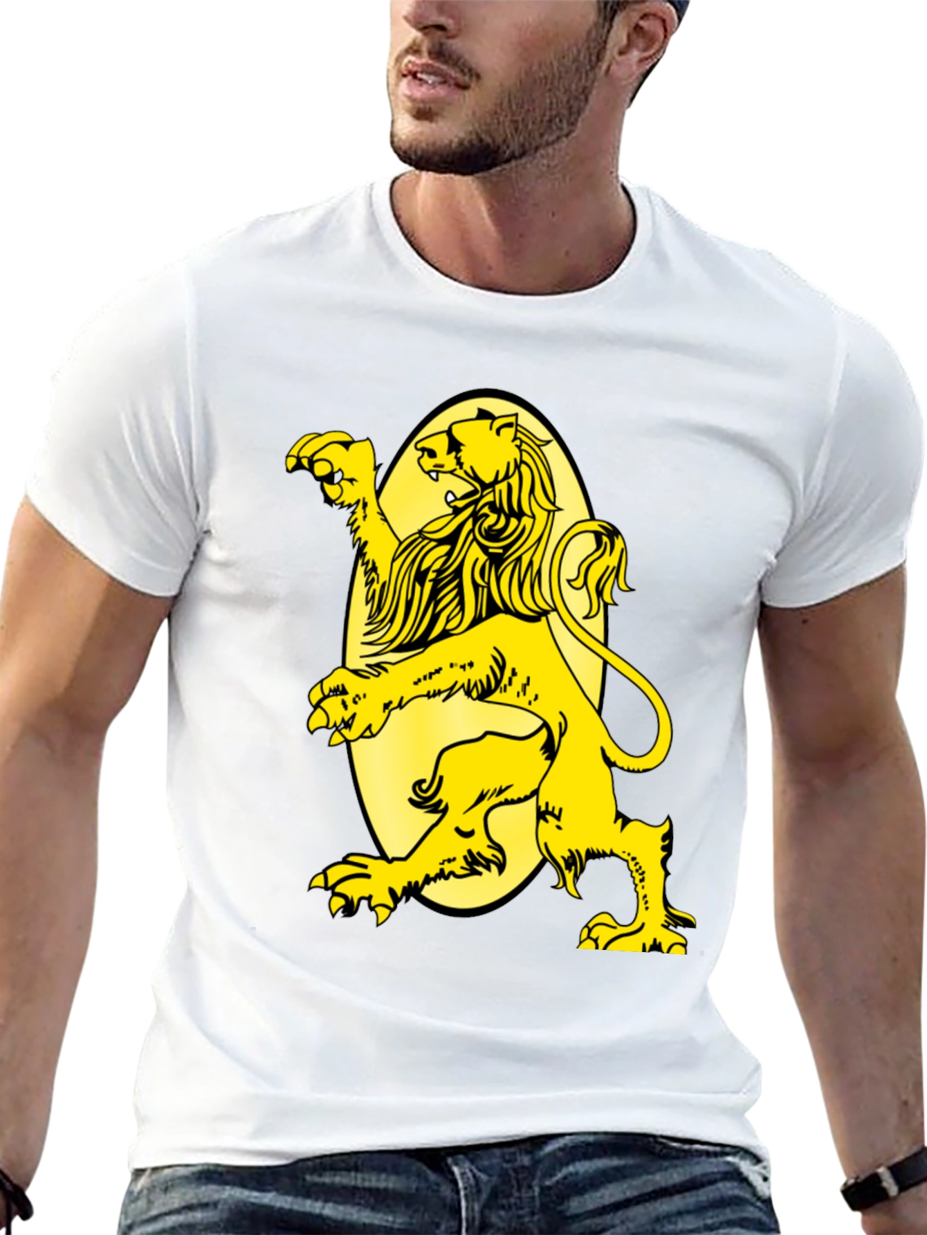 Black T-Shirt with Yellow Lion Graphic