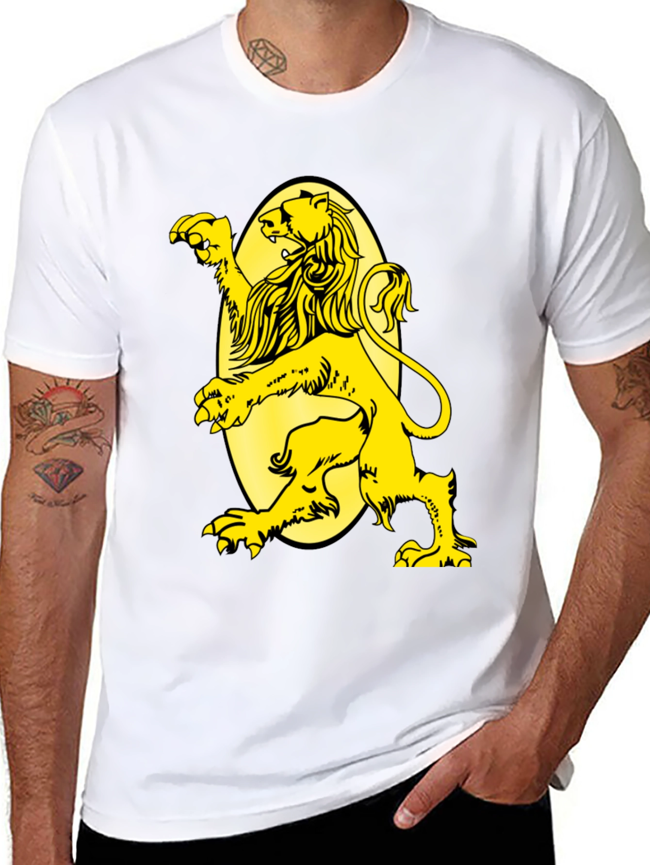 Black T-Shirt with Yellow Lion Graphic