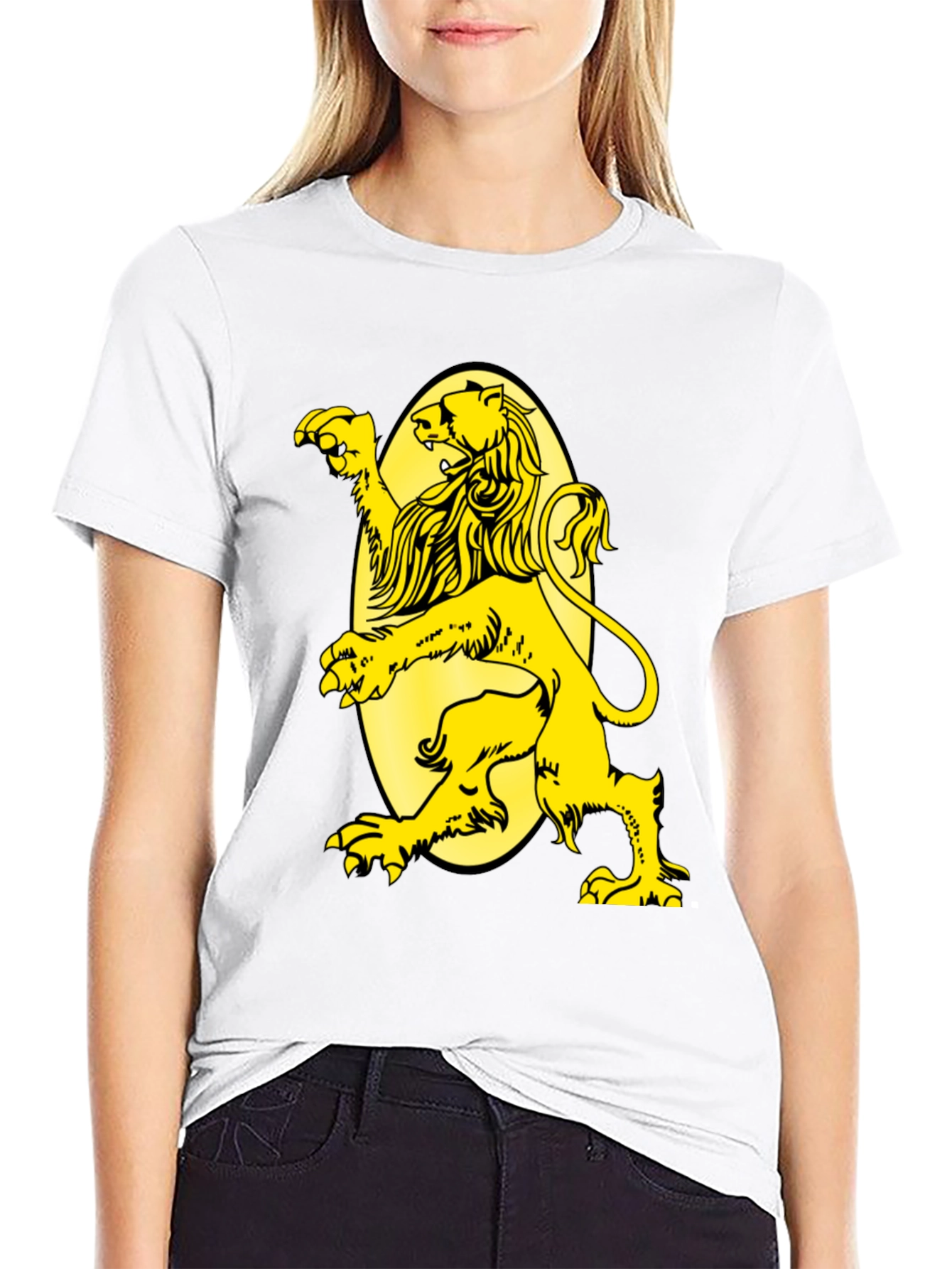 Black T-Shirt with Yellow Lion Graphic
