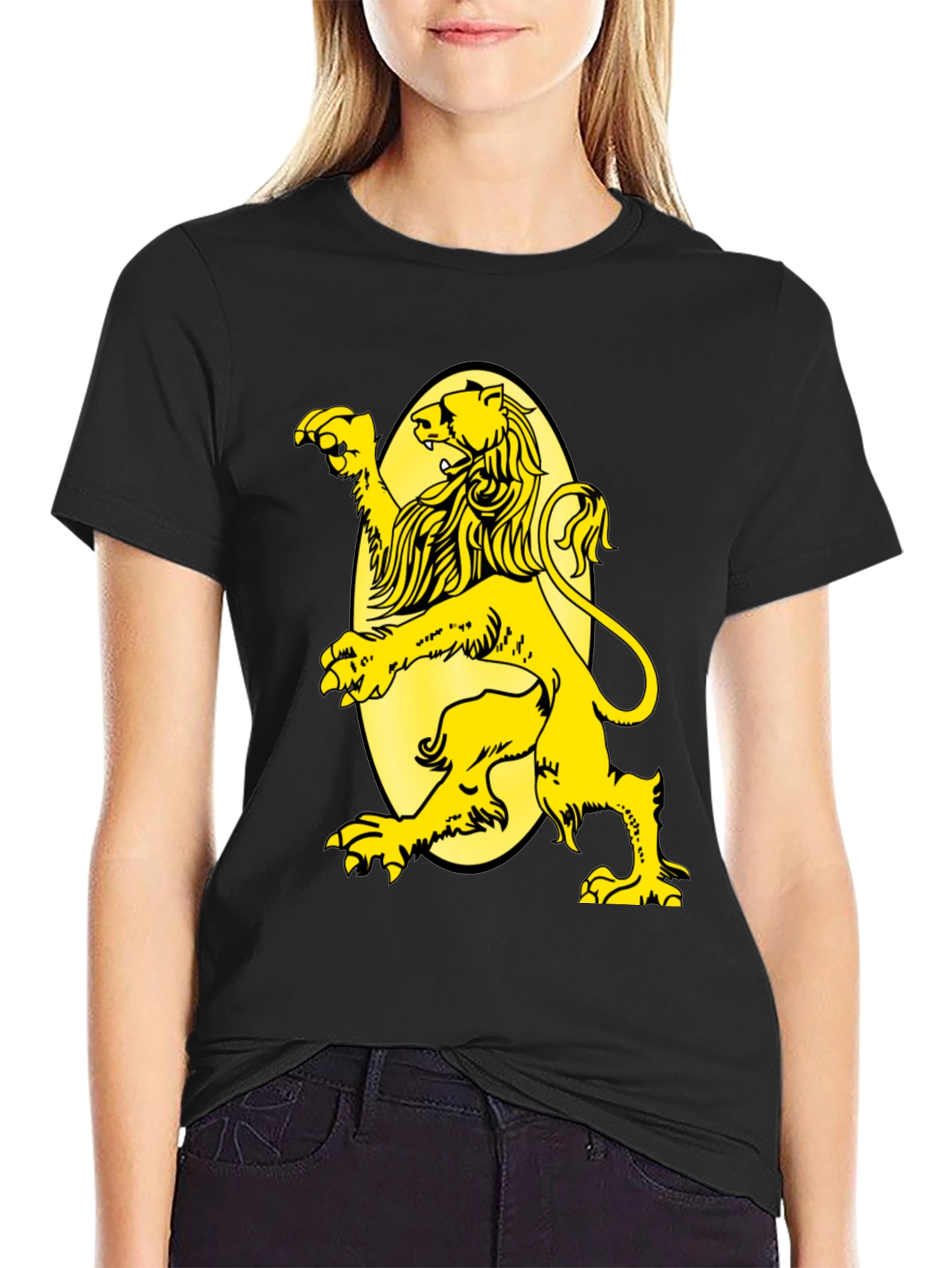 Black T-Shirt with Yellow Lion Graphic