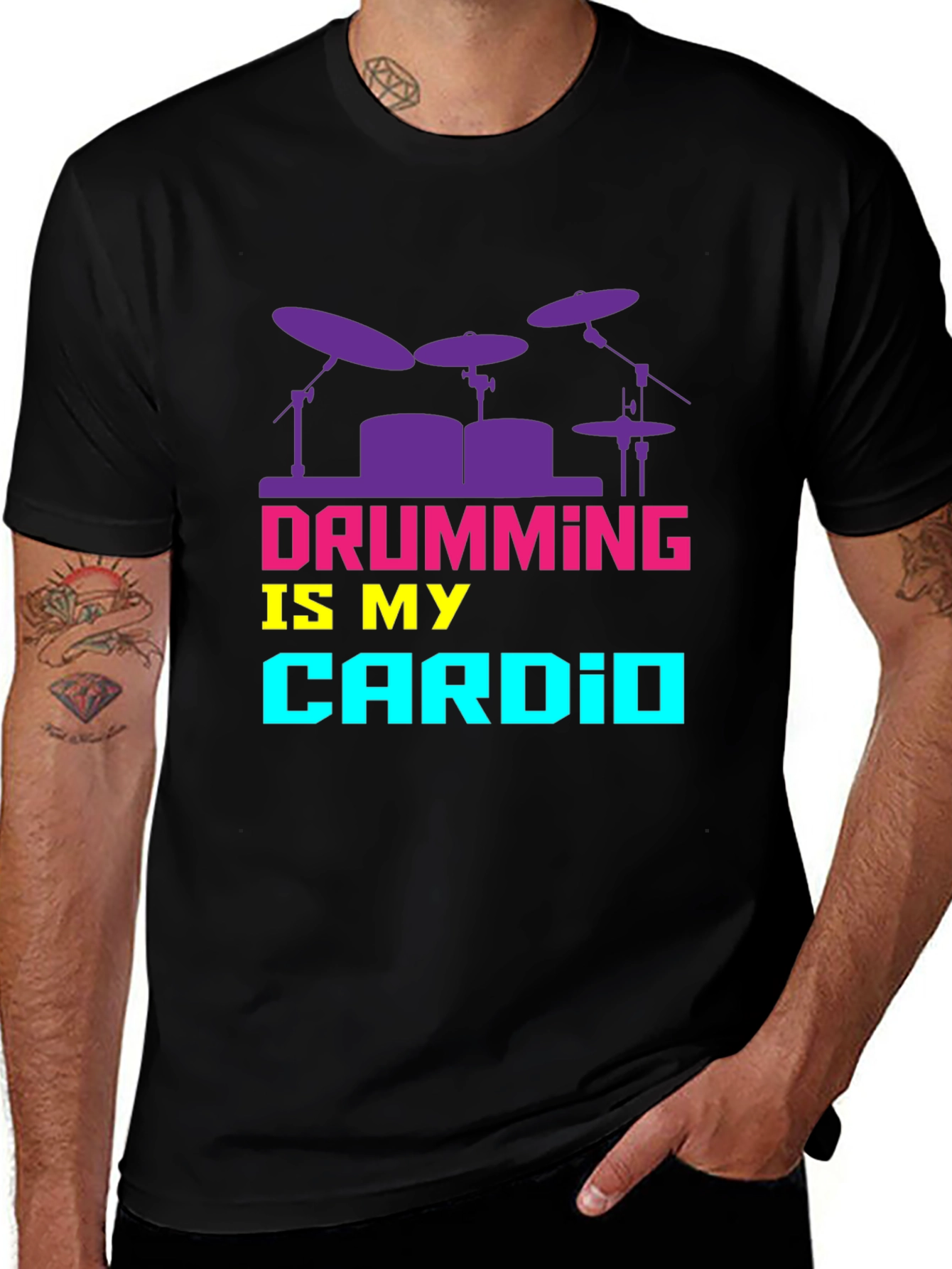 Drumming Cardio Graphic Tee - Black Cotton T-Shirt