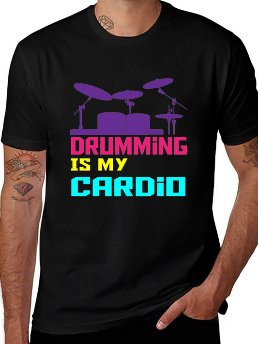 Drumming Cardio Graphic Tee - Black Cotton T-Shirt