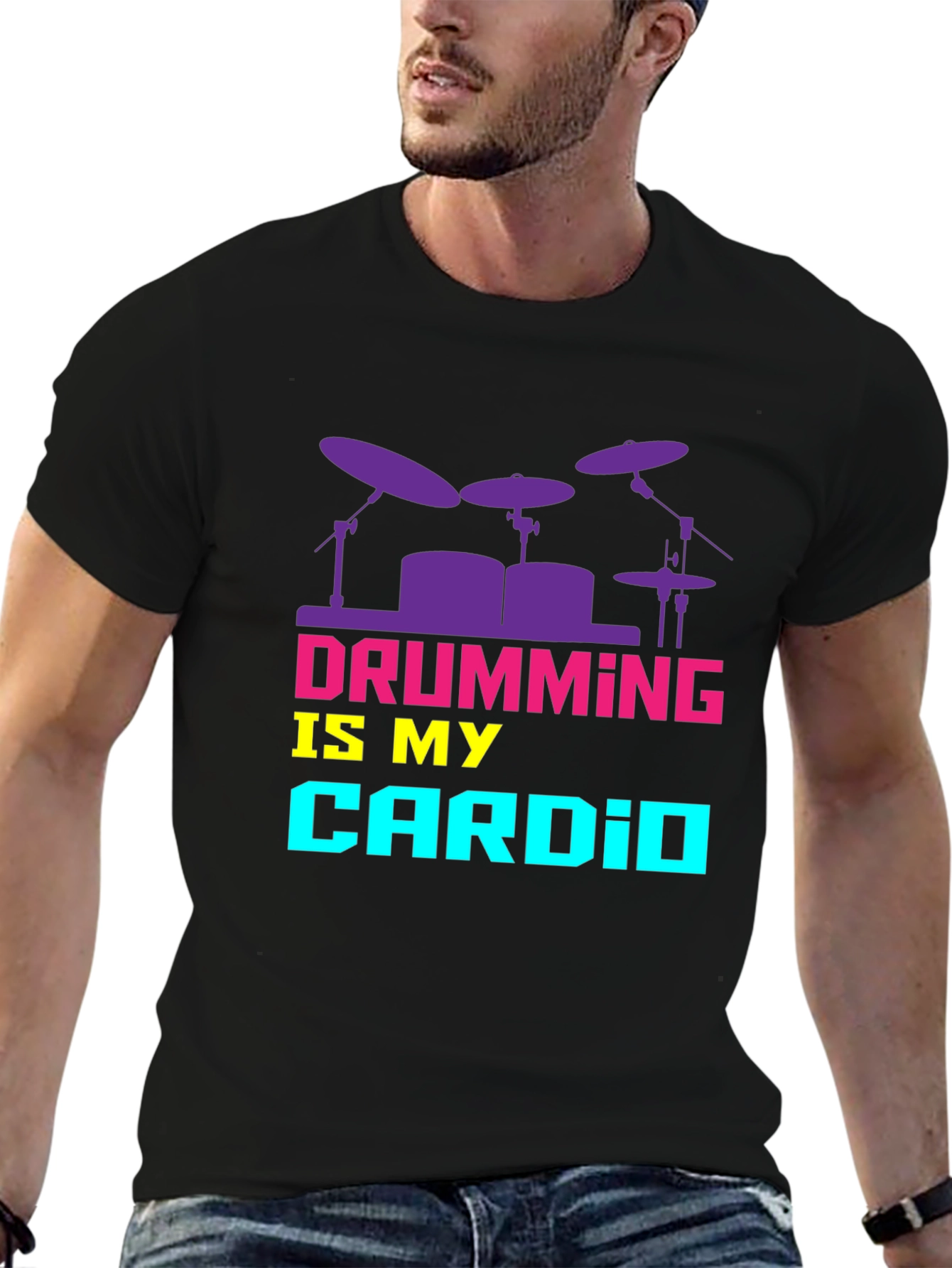 Drumming Cardio Graphic Tee - Black Cotton T-Shirt