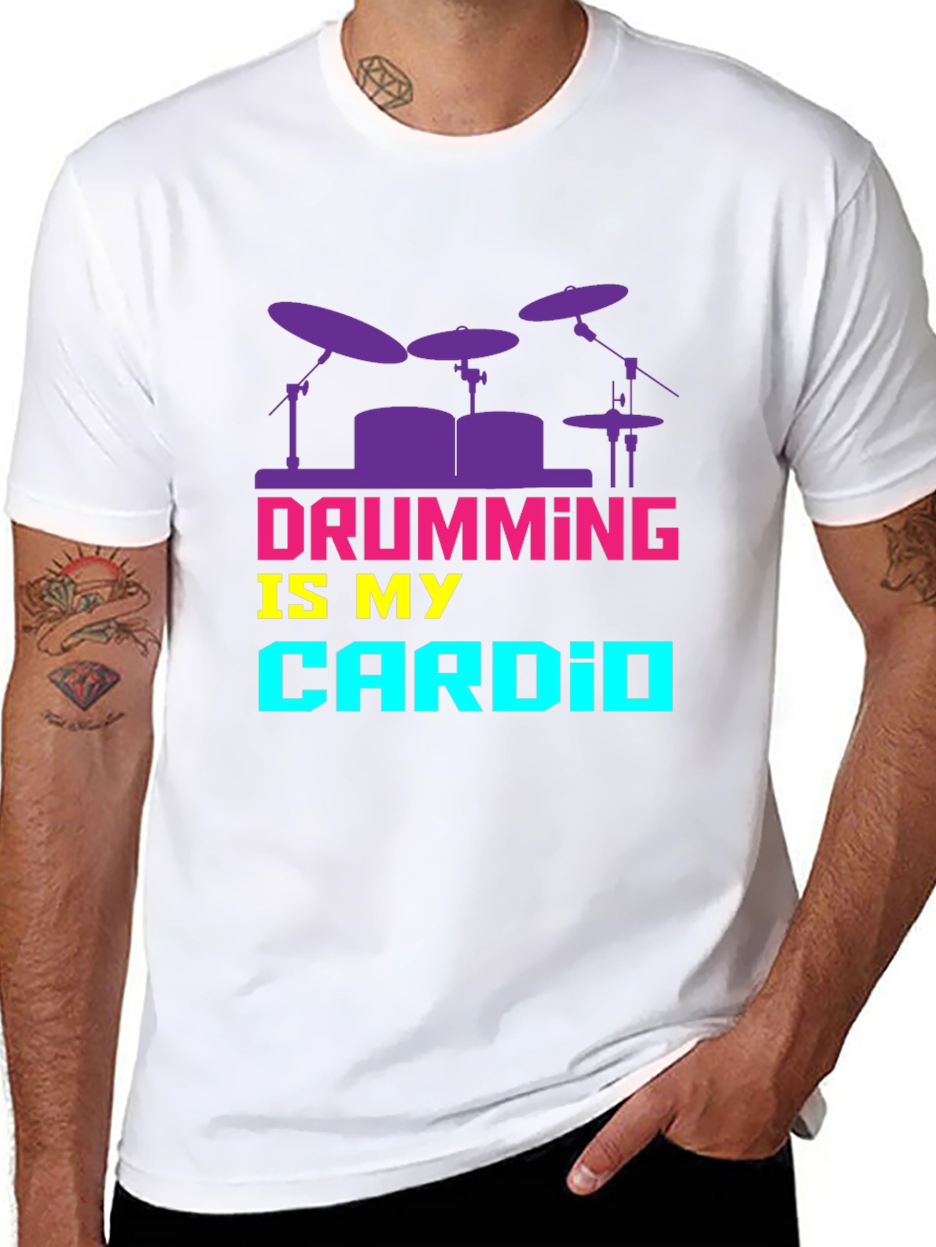 Drumming Cardio Graphic Tee - Black Cotton T-Shirt