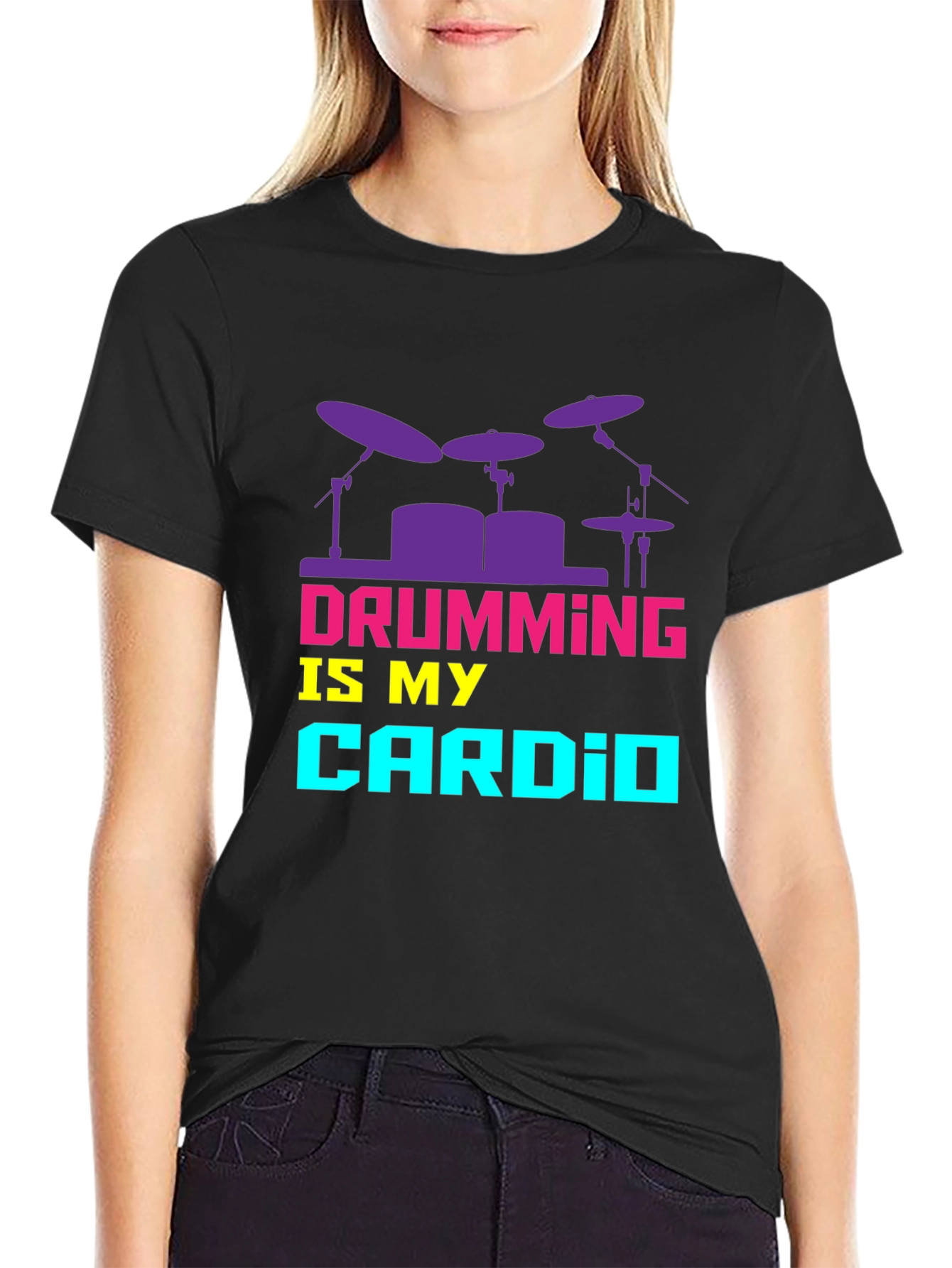 Drumming Cardio Graphic Tee - Black Cotton T-Shirt