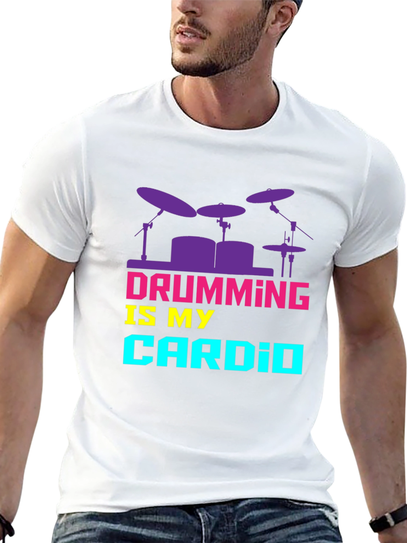 Drumming Cardio Graphic Tee - Black Cotton T-Shirt