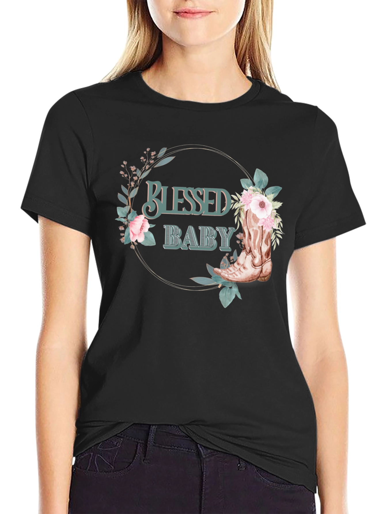 Blessed Baby Floral Cowboy Boot Graphic Tee