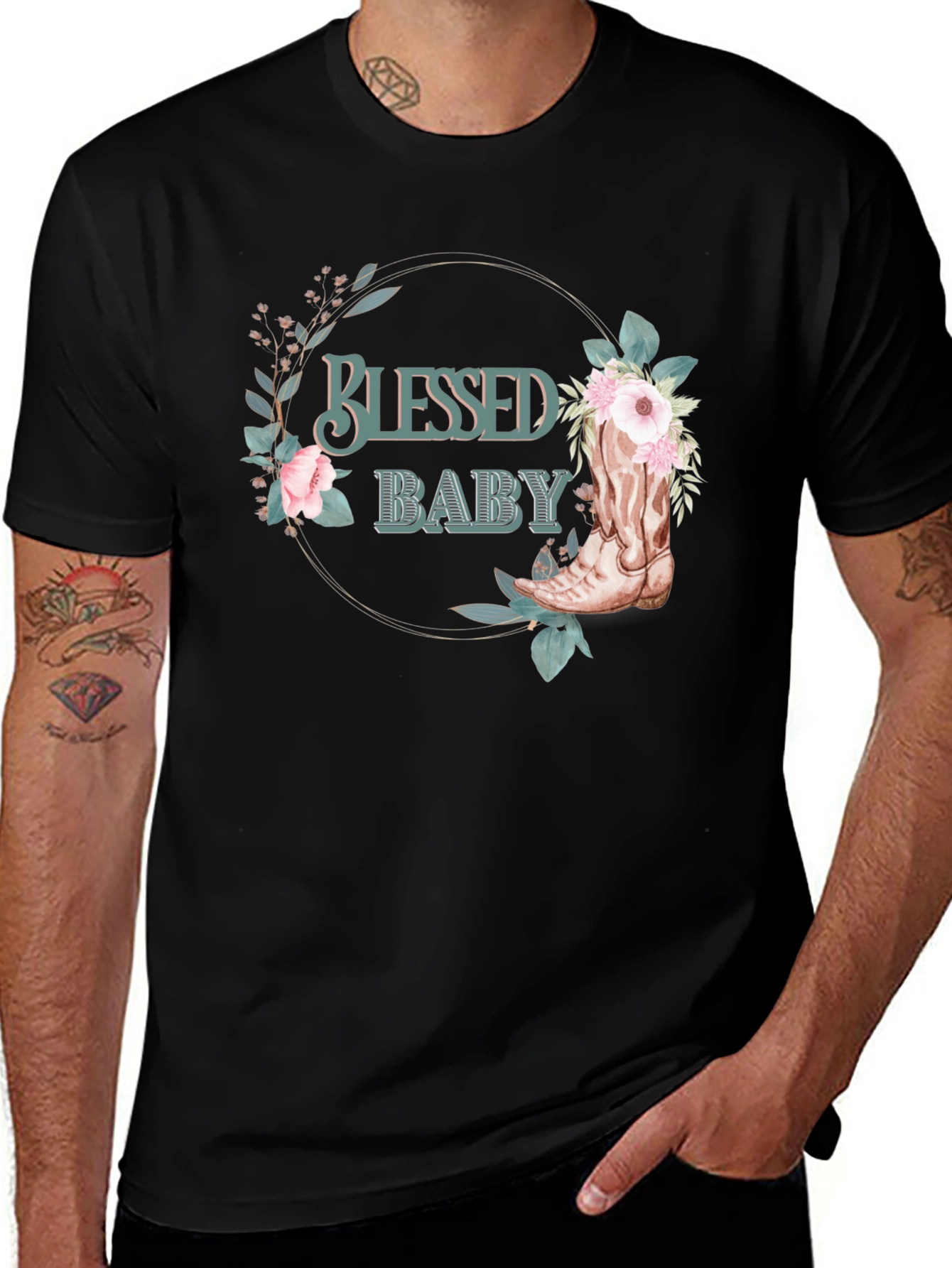 Blessed Baby Floral Cowboy Boot Graphic Tee