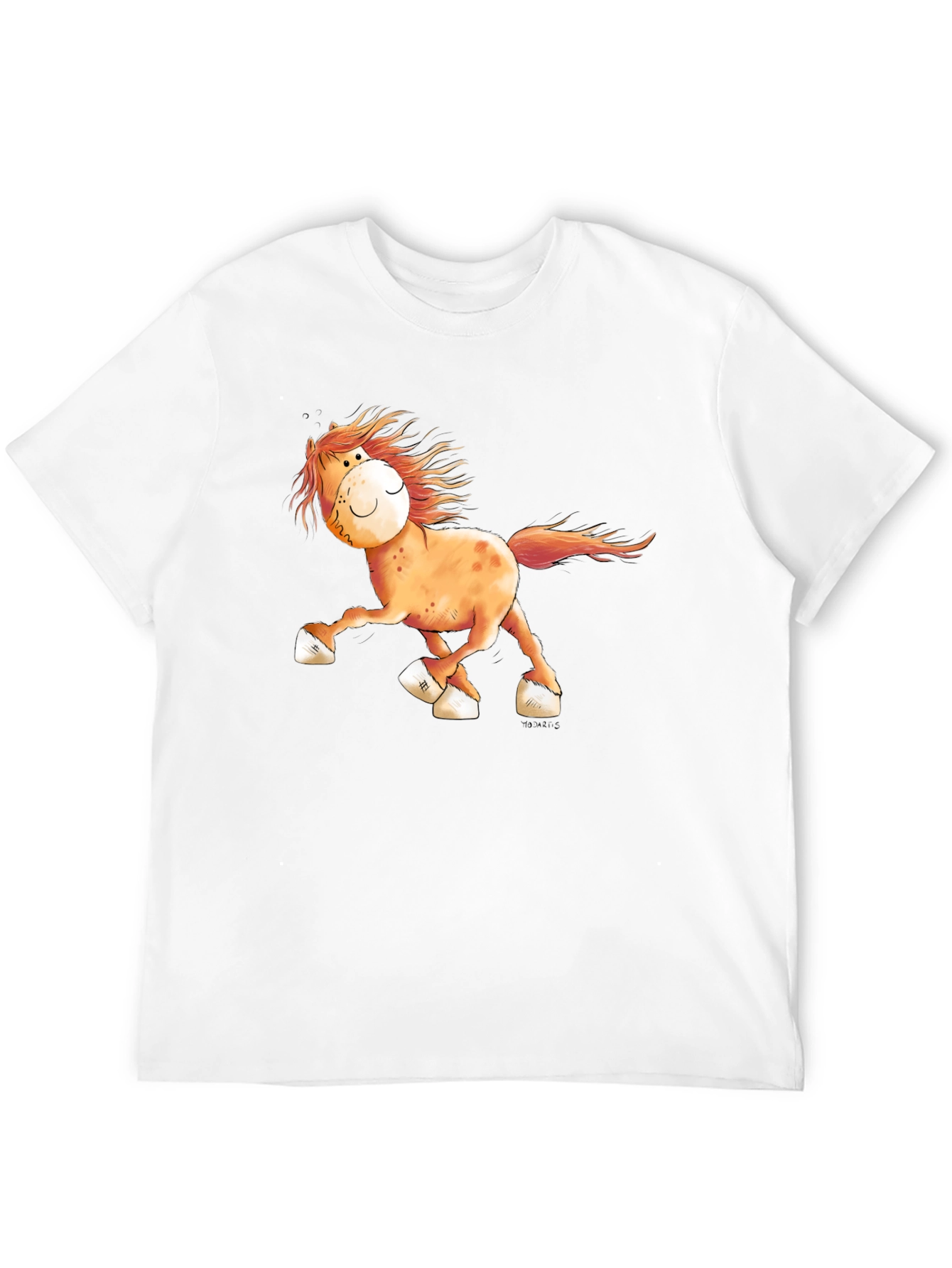 Cartoon Horse Graphic Tee - Black Cotton Shirt