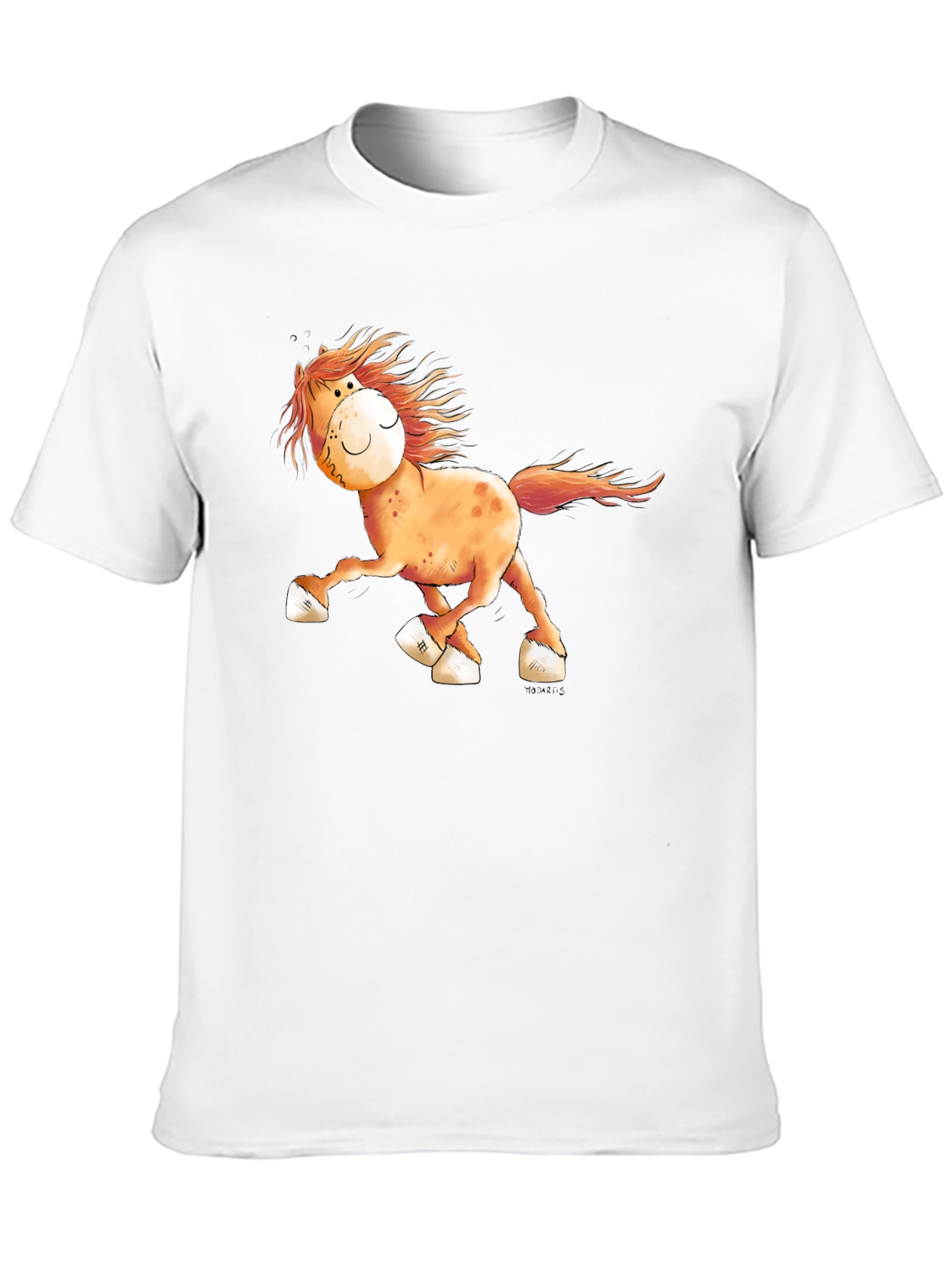 Cartoon Horse Graphic Tee - Black Cotton Shirt