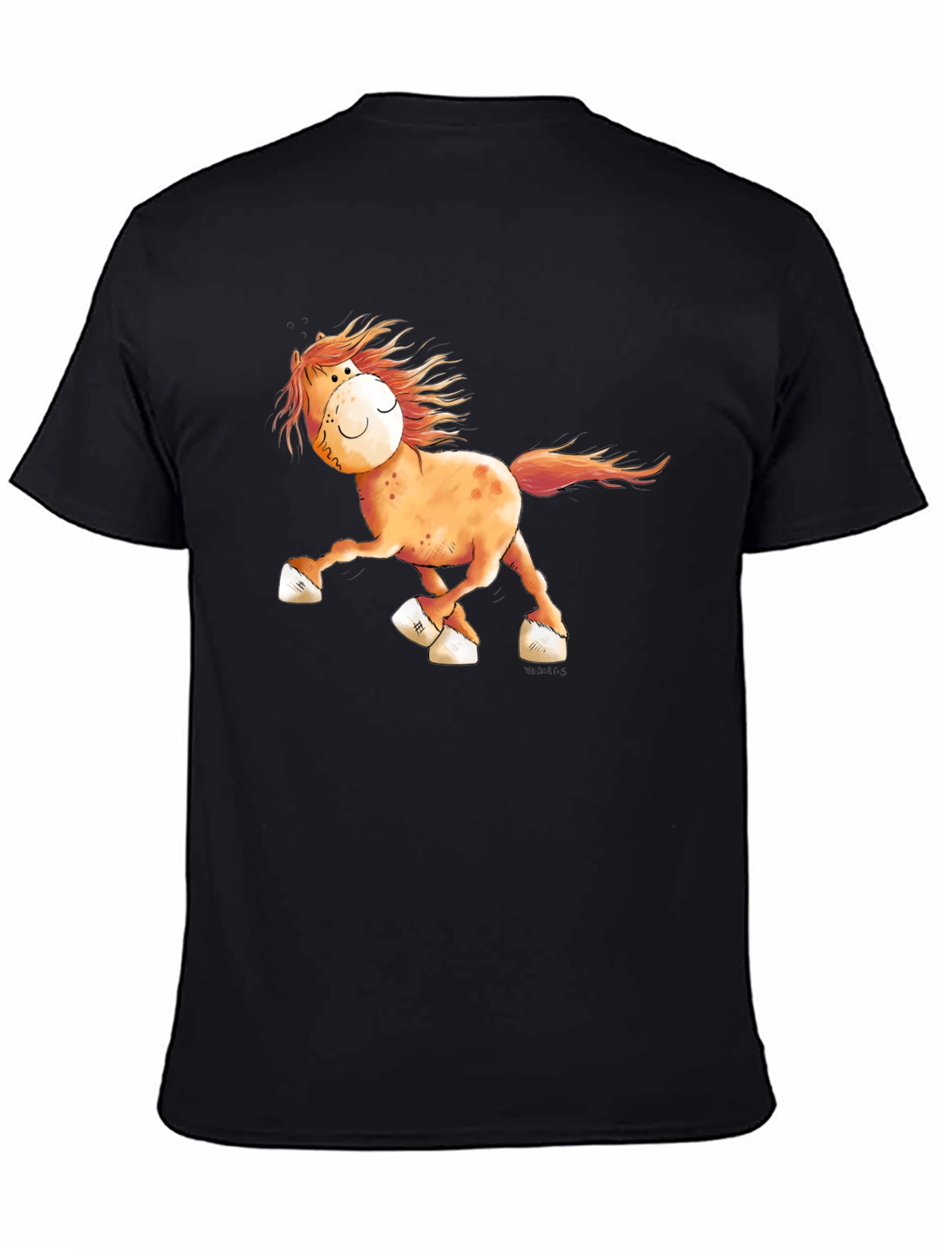 Cartoon Horse Graphic Tee - Black Cotton Shirt