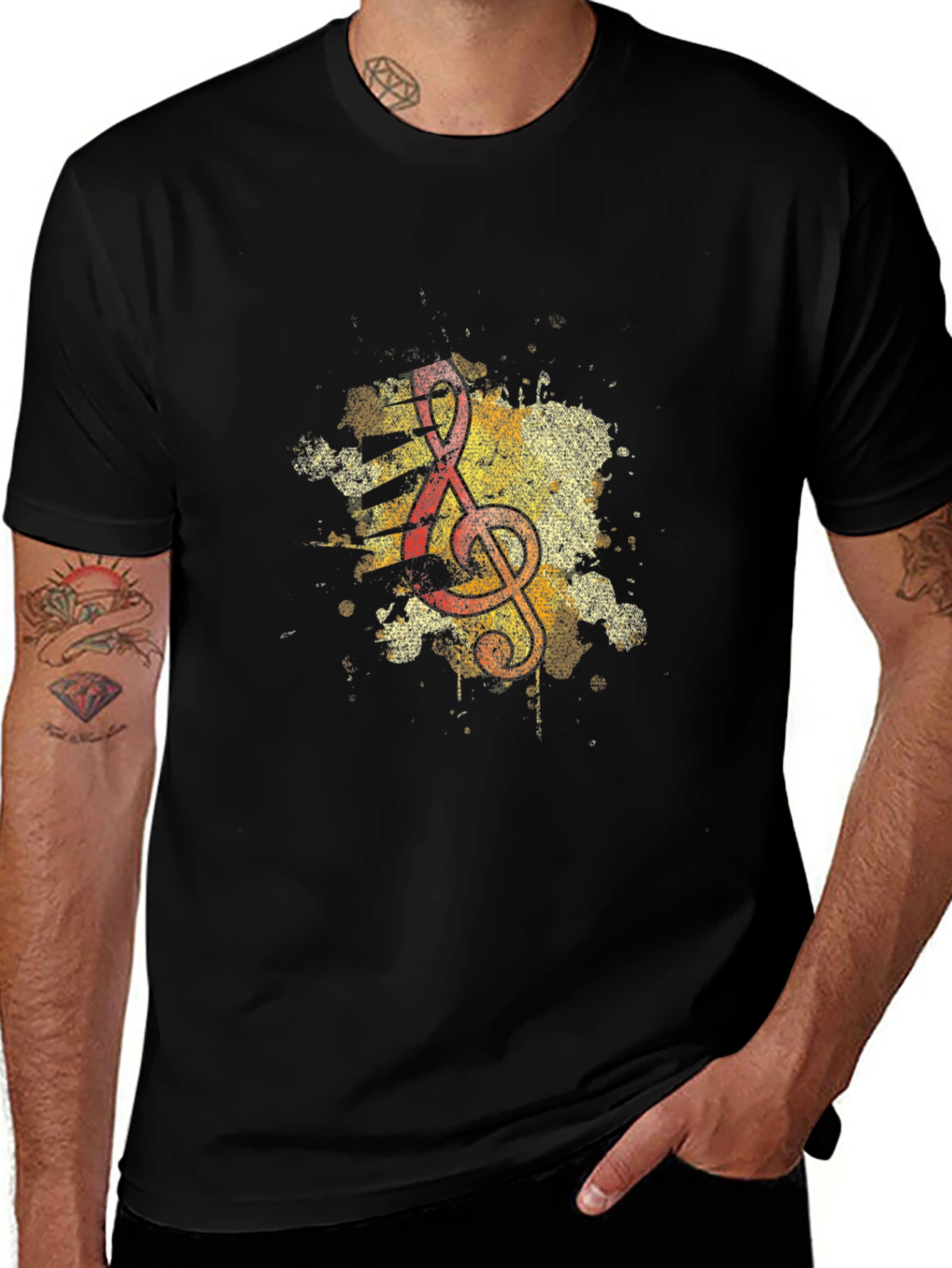 Musical Note Graphic Tee - Artistic Design Black T-Shirt