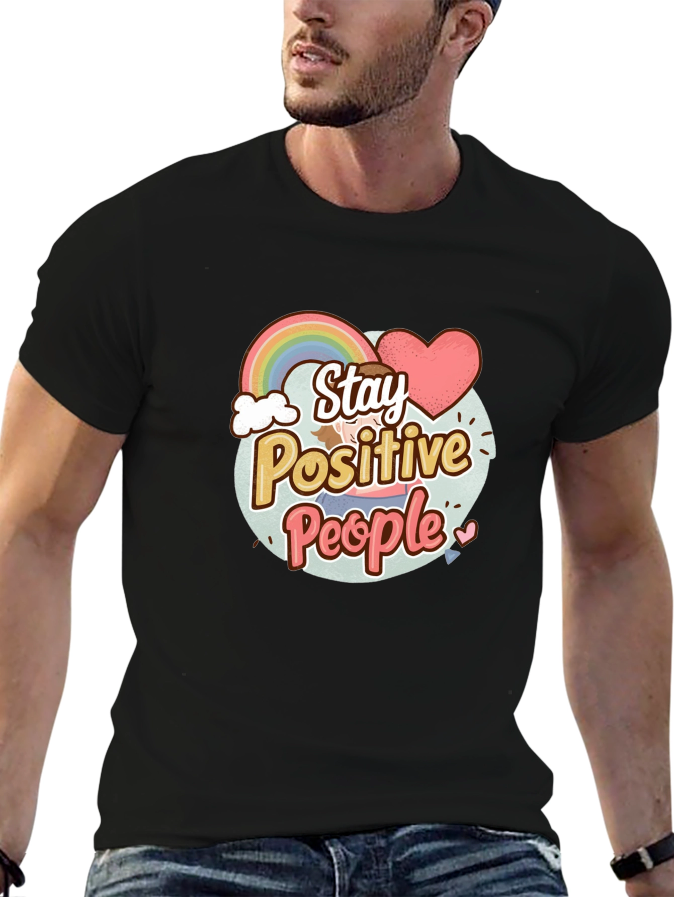 Stay Positive People Graphic Tee - Black