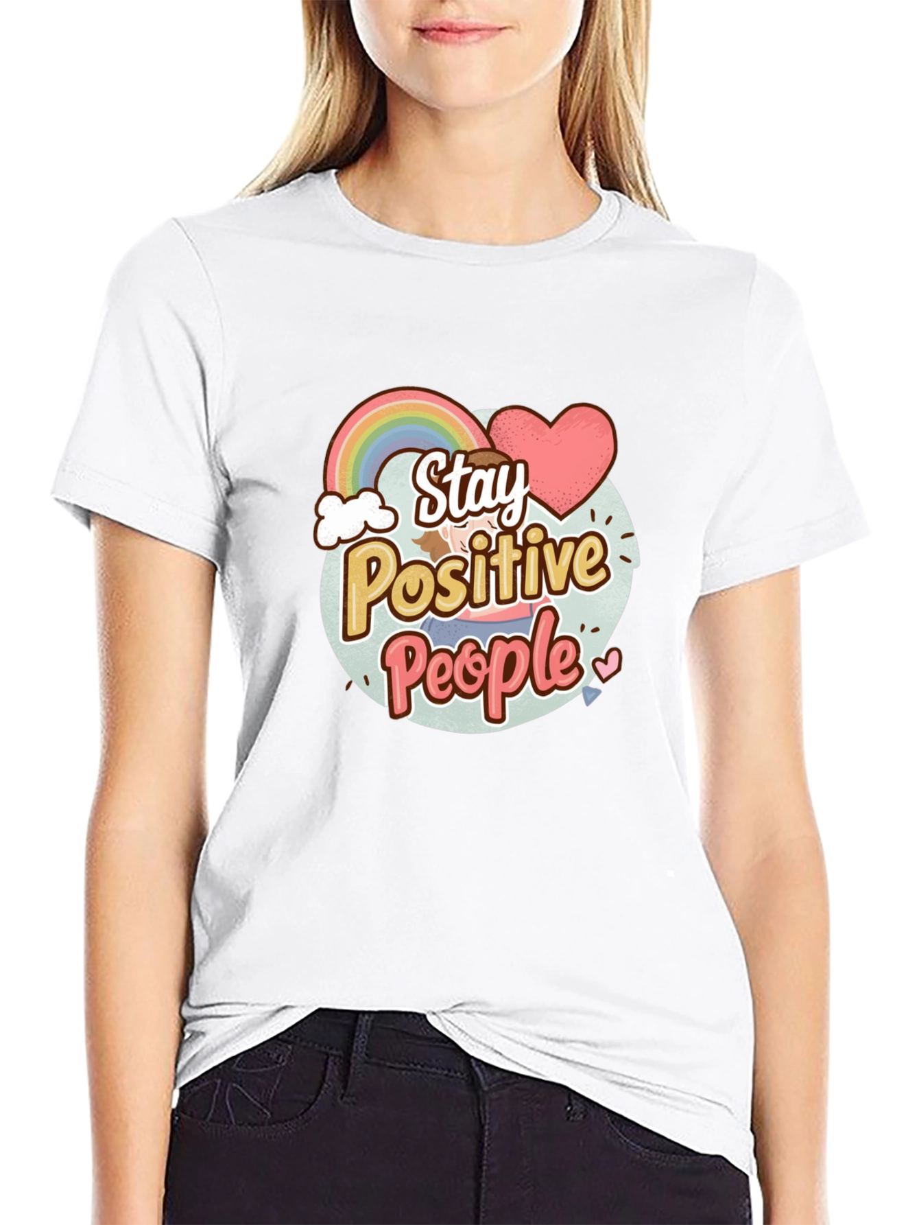 Stay Positive People Graphic Tee - Black