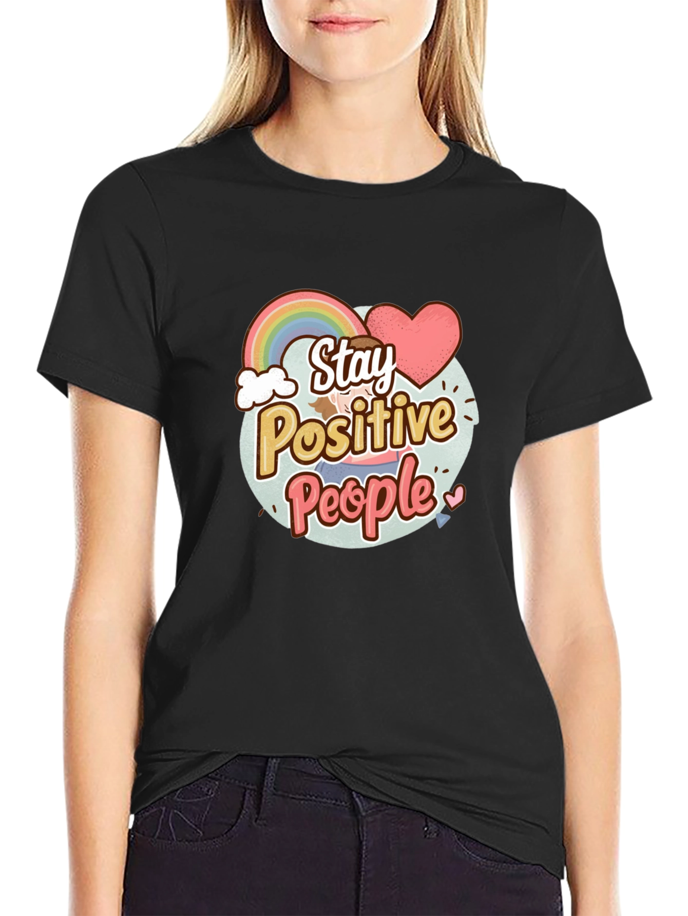 Stay Positive People Graphic Tee - Black